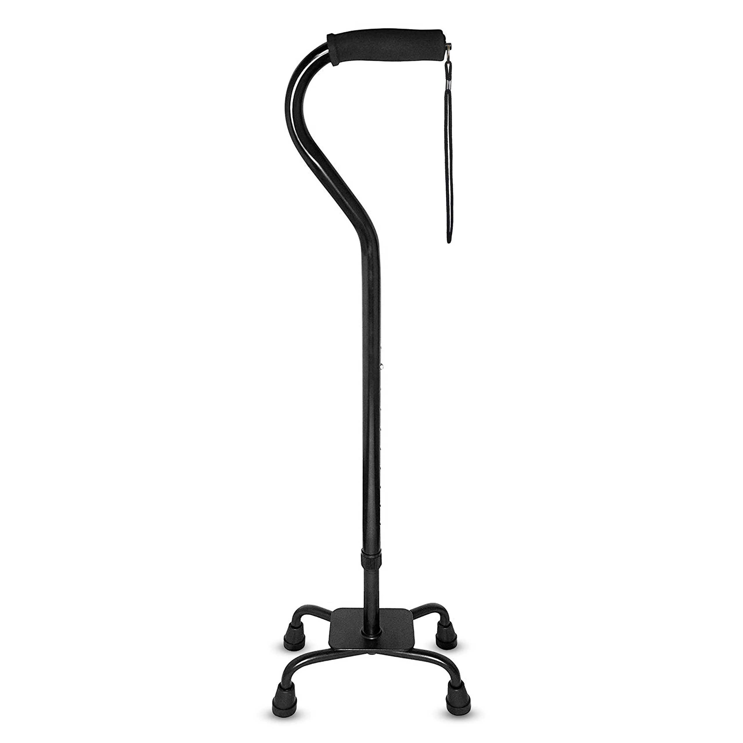 RMS Quad Cane - Adjustable Walking Cane with 4-Pronged Base for Extra Stability - Foam Padded Offset Handle for Soft Grip - Works for Right or Left Handed Men or Women (Black) - Image 2