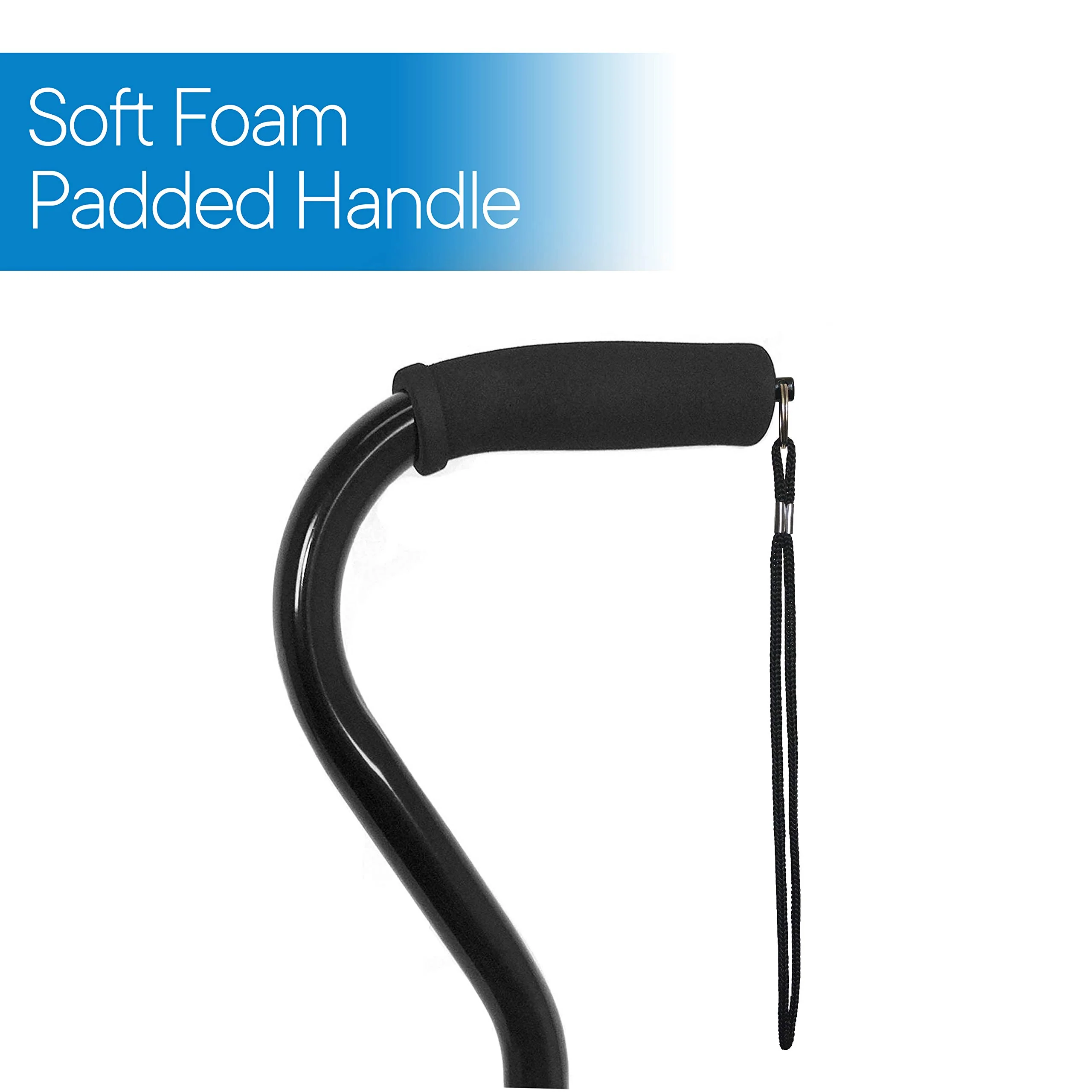 RMS Quad Cane - Adjustable Walking Cane with 4-Pronged Base for Extra Stability - Foam Padded Offset Handle for Soft Grip - Works for Right or Left Handed Men or Women (Black) - Image 3