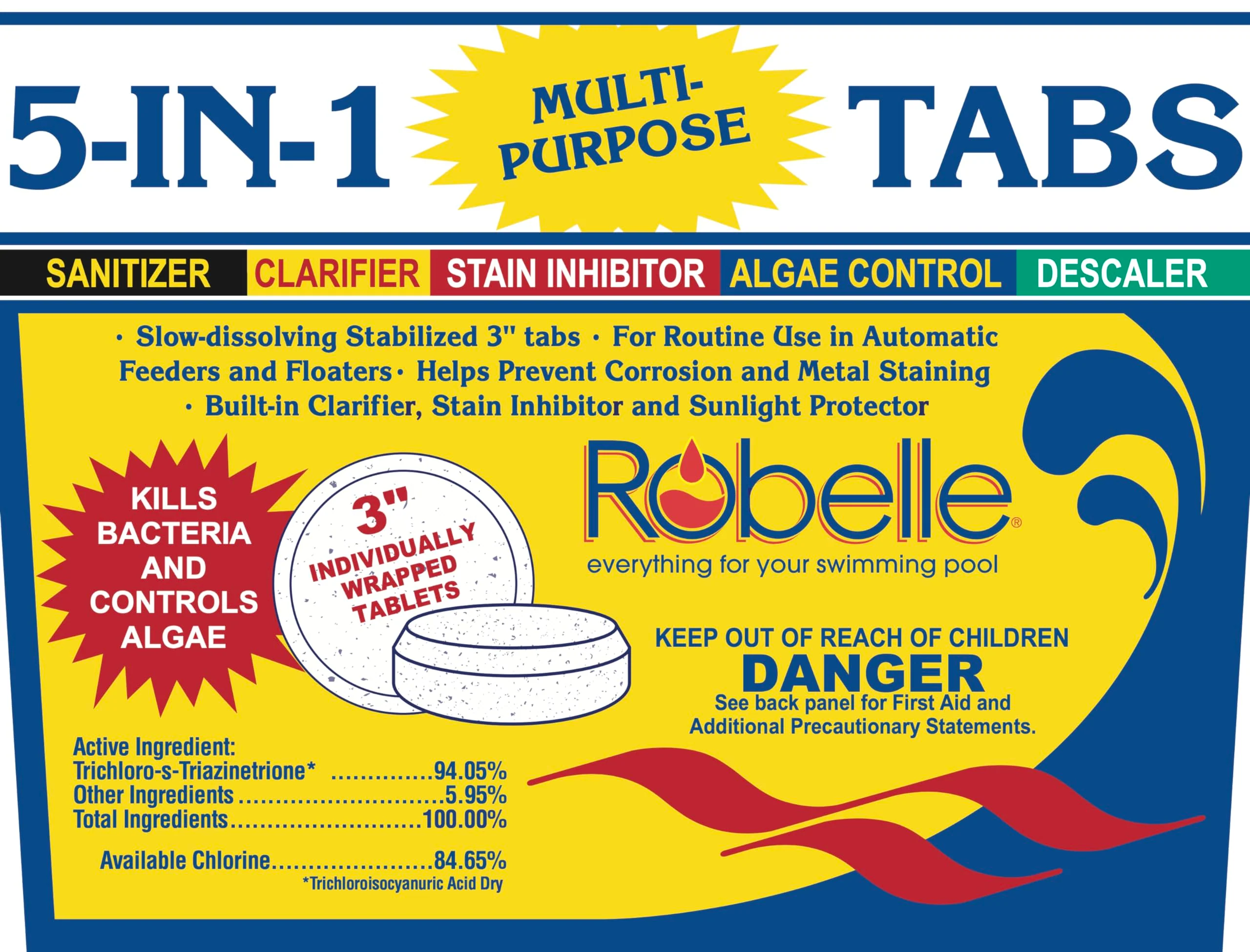 Robelle 5-Pounds Premium 5-In-1 Multi-Purpose Tabs, Chlorine Tablets 3 Inch, Sanitizer, Clarifier, Stain Inhibitor, Algae Control, Descaler, Sunlight Protector All In One, Made In USA - Image 5