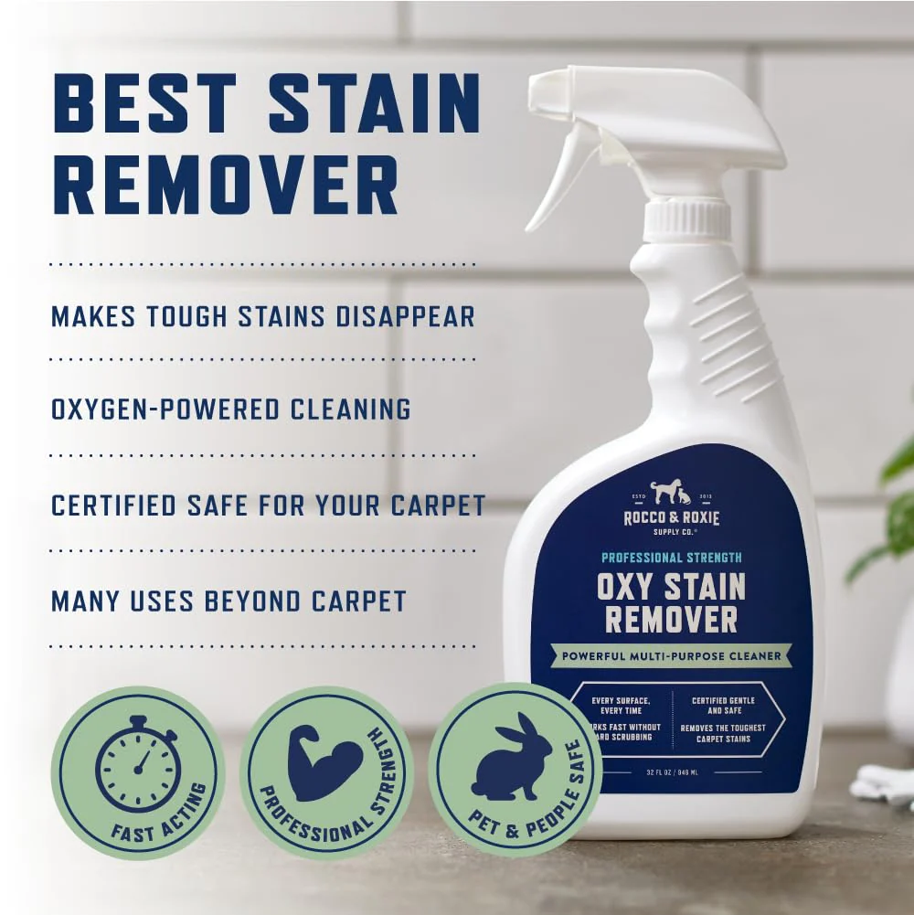 Rocco & Roxie Oxy Stain Remover - Oxygen Powered Carpet Cleaner Spray - Pet Stain Remover for Carpet, Spot Cleaner for Upholstery, Couch, Laundry, Rug, Clothes, Car Seat, Mattress, Sofa, and More - Image 6