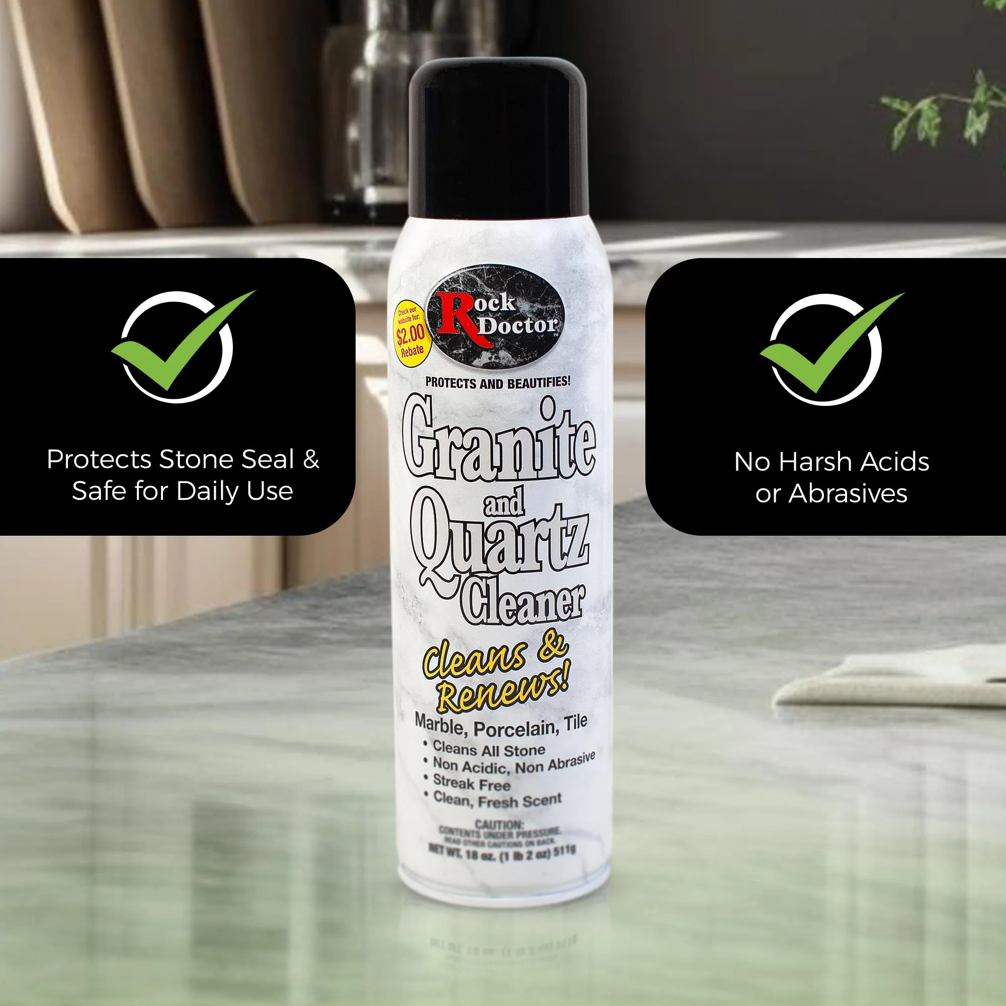 Rock Doctor Granite Cleaner - Cleans& Renews Surfaces - (18 oz) Surface Cleaner Spray, Granite/Marble Countertop Cleaner, Cleaning Spray for Vanity, Table Top, Kitchen Counters, Stone Surfaces - Image 3