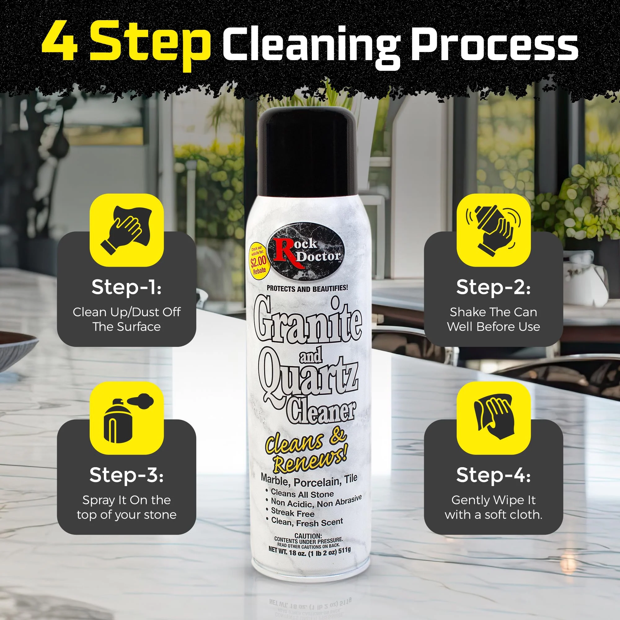 Rock Doctor Granite Cleaner - Cleans& Renews Surfaces - (18 oz) Surface Cleaner Spray, Granite/Marble Countertop Cleaner, Cleaning Spray for Vanity, Table Top, Kitchen Counters, Stone Surfaces - Image 4