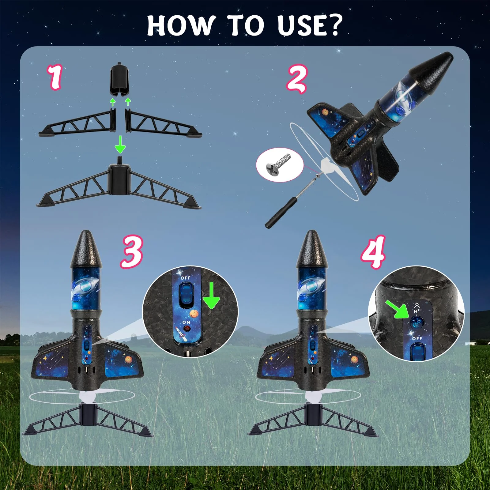 Rocket Launcher for Kids -200 Feet of Flight Altitude, Auto Electric Rocket Toys with Safe Parachute, Outdoor Summer Yard Toys Christmas Birthday Gifts for Boys & Girls Age 6 7 9 10 12 8-13 Years Old - Image 5