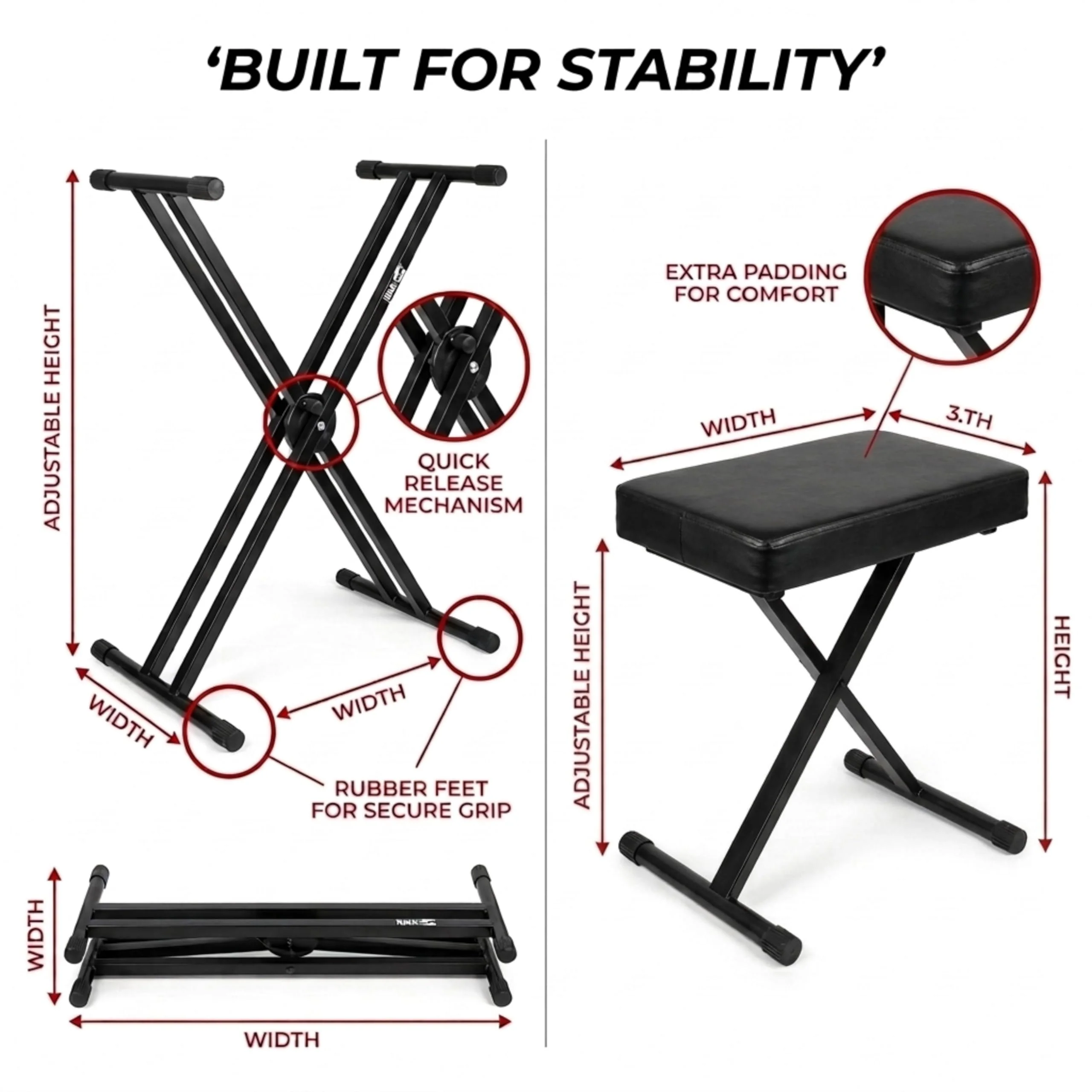 Rockjam RJ5061 RockJam 61 Key Keyboard Piano With Pitch Bend Kit, Keyboard Stand, Piano Bench, Headphones, Simply Piano App & Keynote Stickers, Black - Image 3