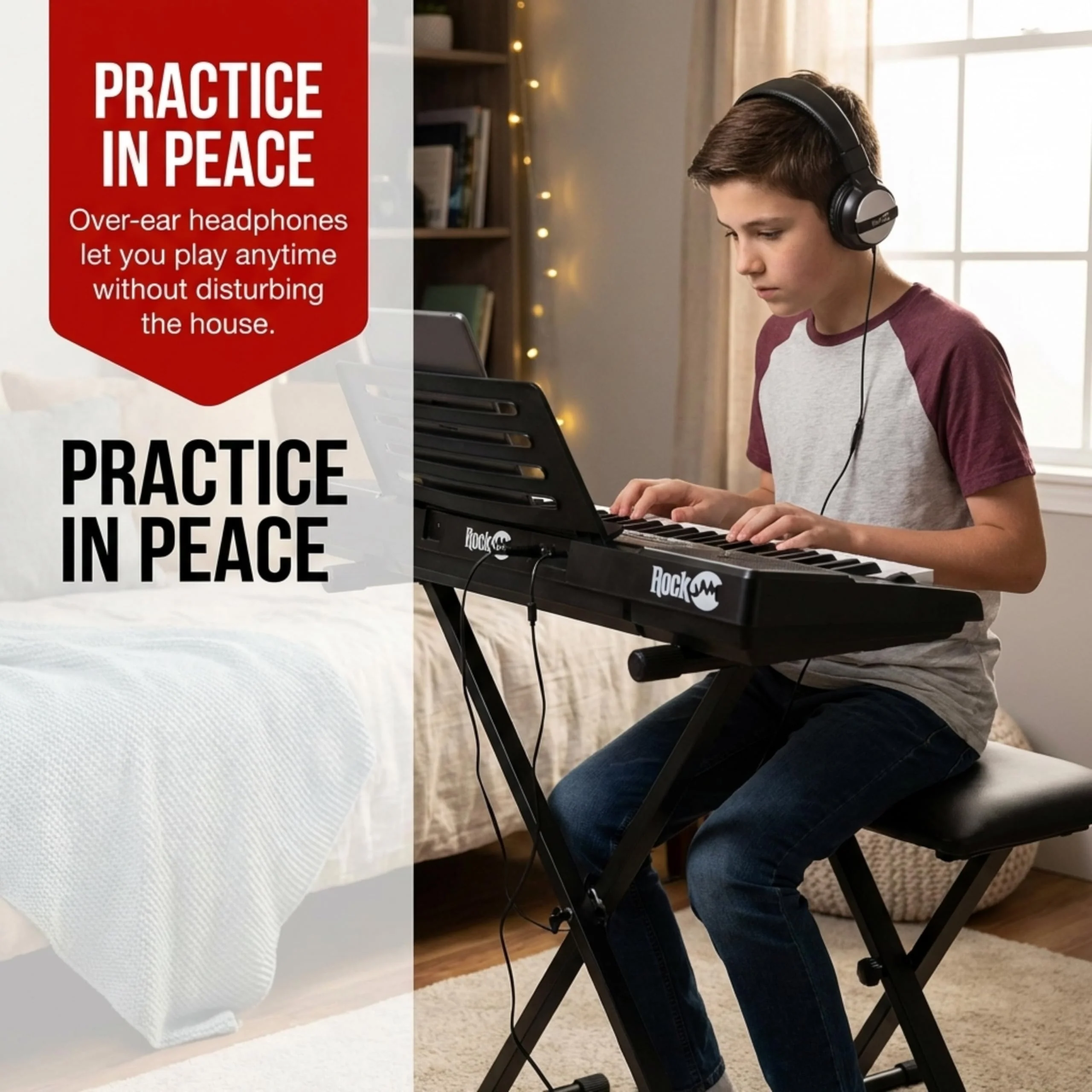 Rockjam RJ5061 RockJam 61 Key Keyboard Piano With Pitch Bend Kit, Keyboard Stand, Piano Bench, Headphones, Simply Piano App & Keynote Stickers, Black - Image 4