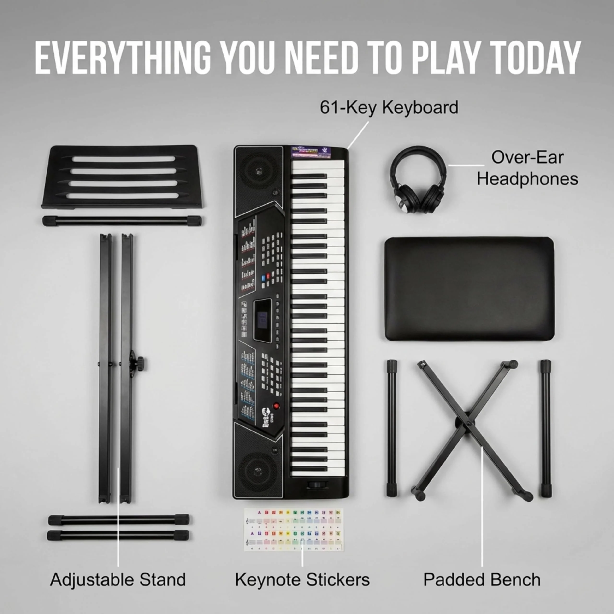Rockjam RJ5061 RockJam 61 Key Keyboard Piano With Pitch Bend Kit, Keyboard Stand, Piano Bench, Headphones, Simply Piano App & Keynote Stickers, Black - Image 7