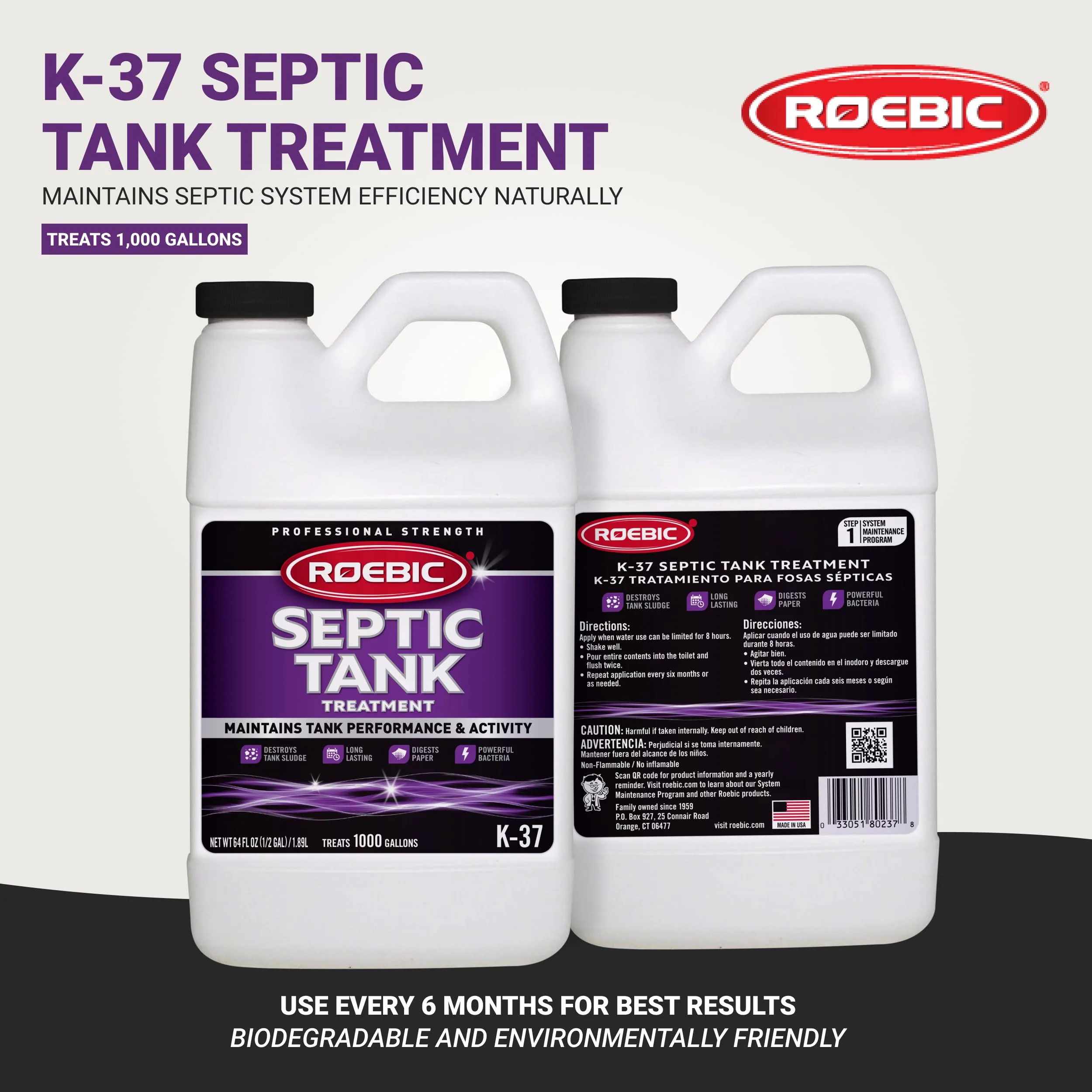 Roebic K-37-H Septic Tank Treatment: 64-Ounce, Promotes Efficient Breakdown, Reduces Odors, Prevents Clogs for Smooth Septic System Operation - Image 6