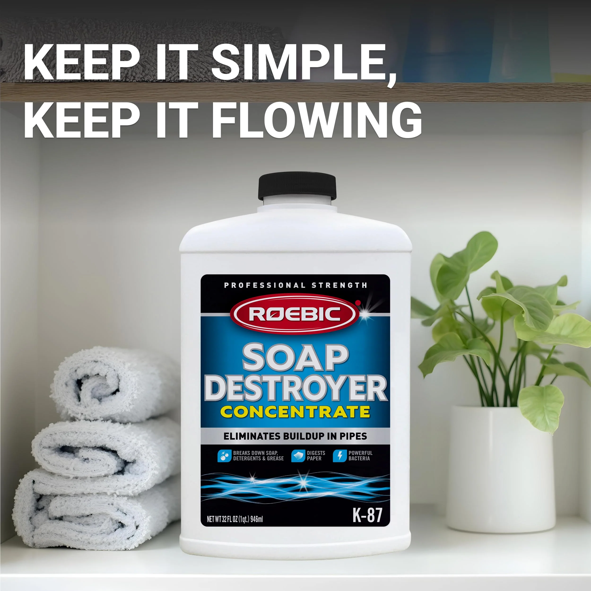 Roebic K-87 Liquid SGP Soap, Grease and Paper Digester with Bacteria, Eliminates Buildup in Pipes and Protects from Clogs, Treats 1500 Gallons, 32 fl oz Concentrate - Image 3