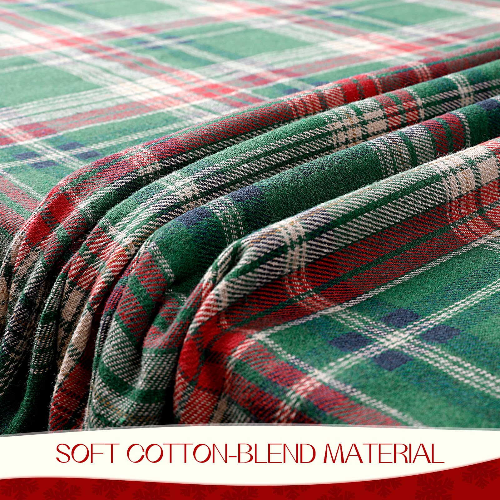 Romanstile Christmas Checkered Tablecloth Rectangle - 54 x 120 Inch - Green Buffalo Plaid Cotton Flannel Table Cloths, Xmas Winter Stain Resistant Washable Table Cover for Holiday/Party/Dining Decor - Image 4