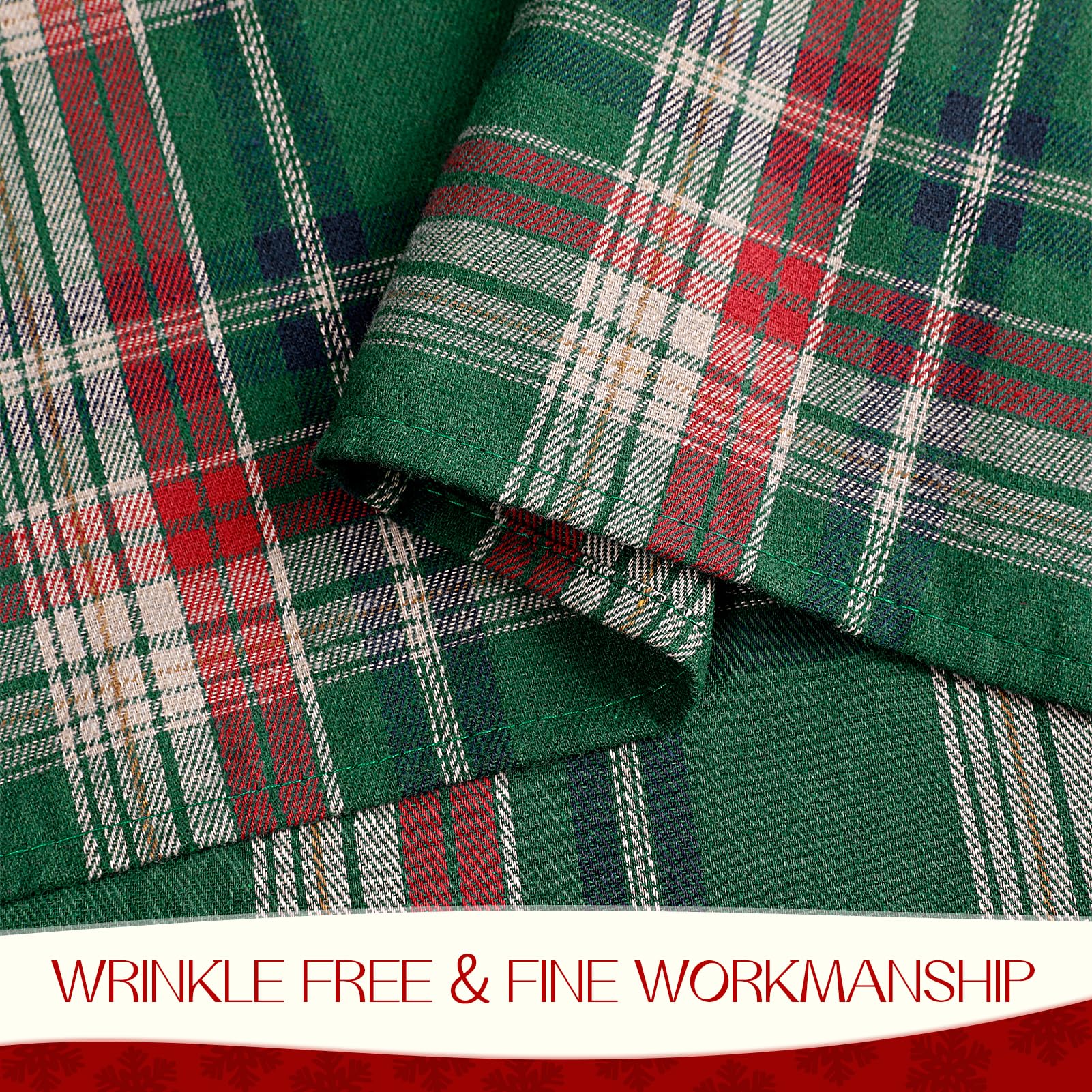 Romanstile Christmas Checkered Tablecloth Rectangle - 54 x 120 Inch - Green Buffalo Plaid Cotton Flannel Table Cloths, Xmas Winter Stain Resistant Washable Table Cover for Holiday/Party/Dining Decor - Image 5