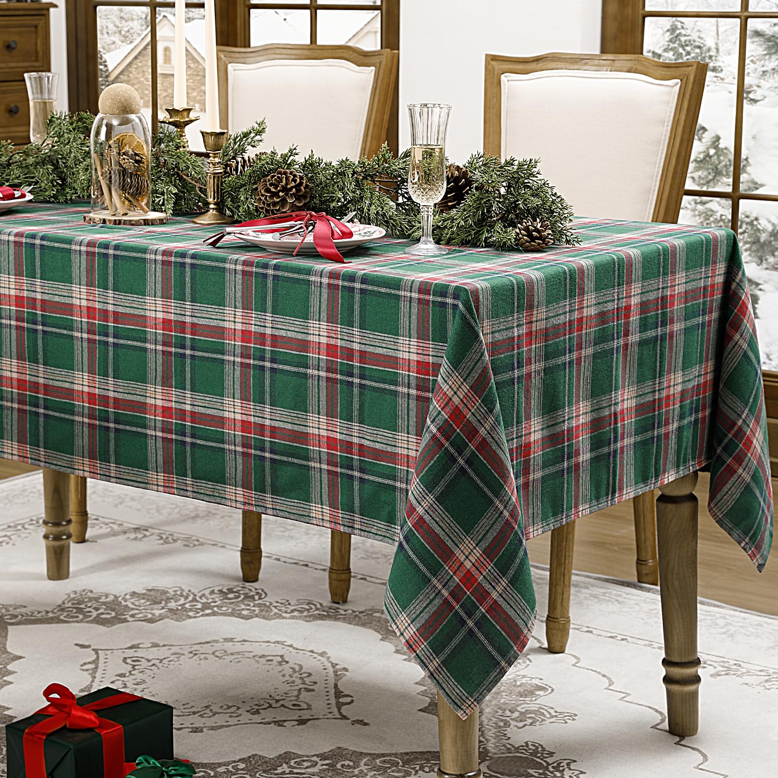 Romanstile Christmas Checkered Tablecloth Rectangle - 54 x 120 Inch - Green Buffalo Plaid Cotton Flannel Table Cloths, Xmas Winter Stain Resistant Washable Table Cover for Holiday/Party/Dining Decor - Image 7