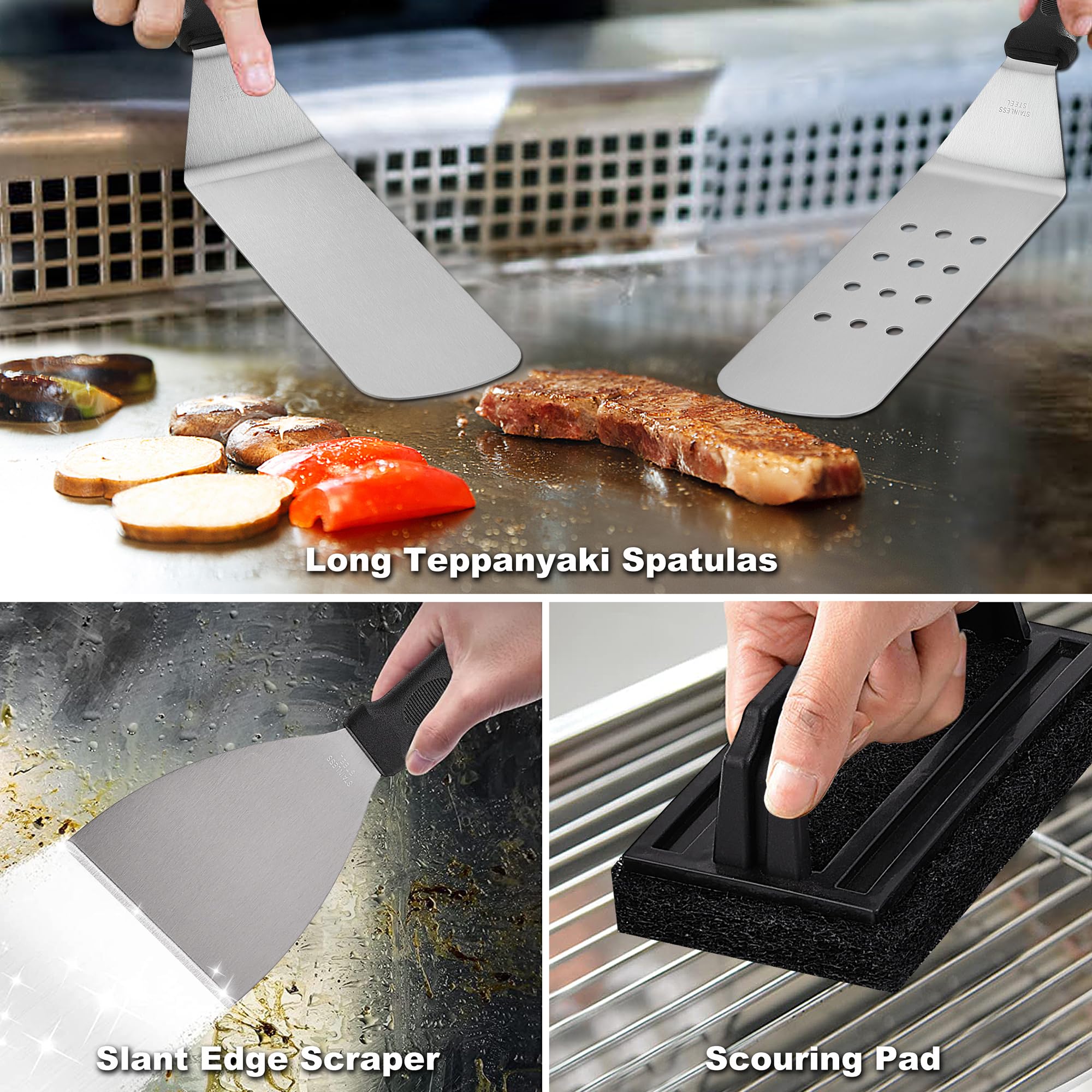 ROMANTICIST 29PCS Griddle Accessories Set - Flat Top Teppanyaki Spatula Set with Scraper, Basting Cover for Camp Chef- Home Cooking Griddle and Outdoor BBQ Gifts for Christmas - Image 3