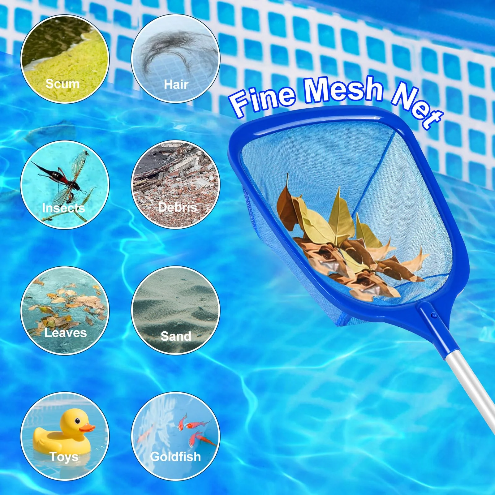 ROMIVO Hot Tub Pool Skimmer Net with Pole for Above Ground Inground Pool, Fine Mesh Pool Net Skimmer for Hot Tub Spa Fountain Pond, Pool Nets for Cleaning Length 31.7'' to 5.7 FT - Image 6