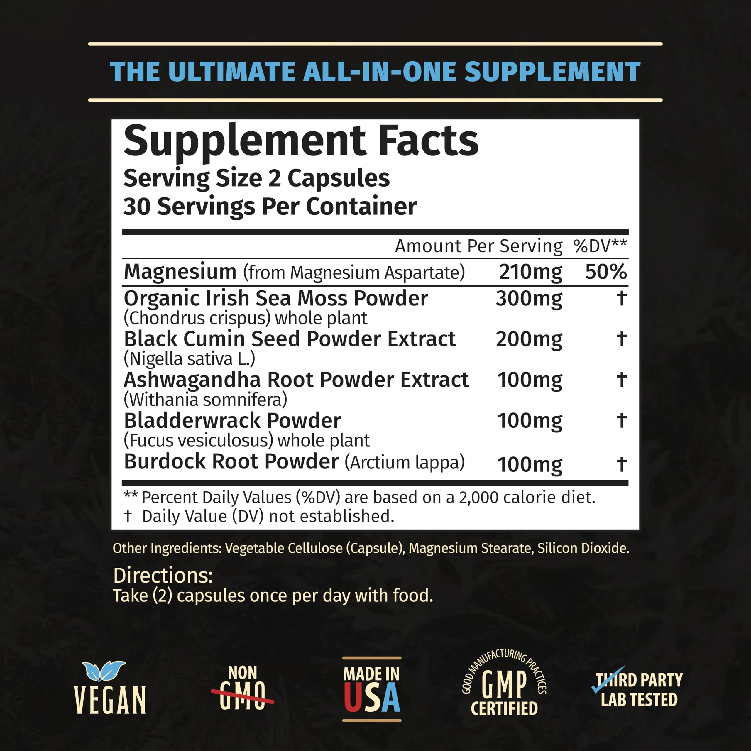 Rooted Origins Sea Moss Capsules – Irish Sea Moss Advanced, Magnesium, Ashwaghanda, Black Seed Oil, Burdock Root & Bladderwrack – Immune Support, Gut Health, Energy, & More – 60 Capsules - Image 3