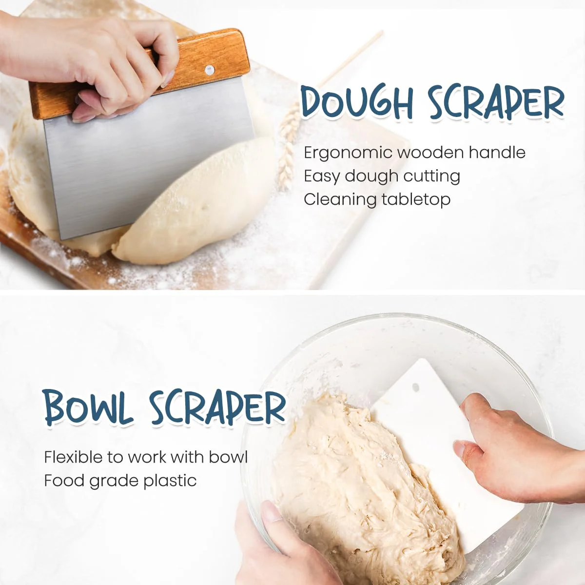 rorecay Banneton Bread Proofing Basket Sourdough Bread Baking Supplies, 9 Inch Round + 10 Inch Oval Proofing Bowls with Dough Whisk Bread Lame Dough Scraper Bread Making Tools and Accessories Set - Image 4