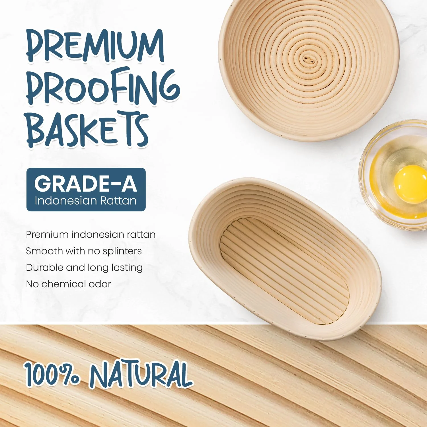 rorecay Banneton Bread Proofing Basket Sourdough Bread Baking Supplies, 9 Inch Round + 10 Inch Oval Proofing Bowls with Dough Whisk Bread Lame Dough Scraper Bread Making Tools and Accessories Set - Image 8