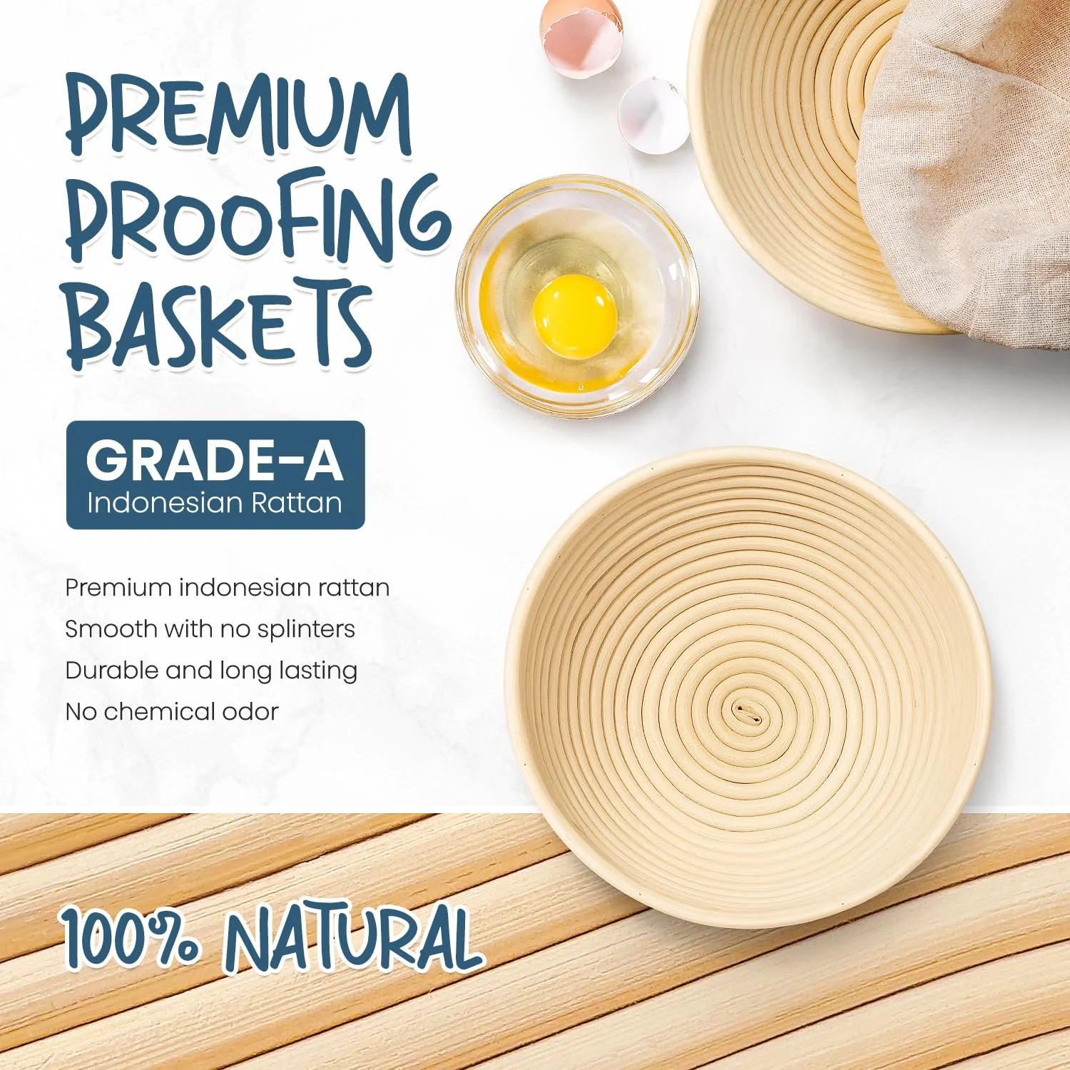 Rorecay Banneton Bread Proofing Baskets Set of 2, 9 Inch Round Cane Sourdough Bread Rising Basket Bowls with Sourdough Bread Making Tools Baking Supplies for Sour Dough Proofing Fermentation - Image 9