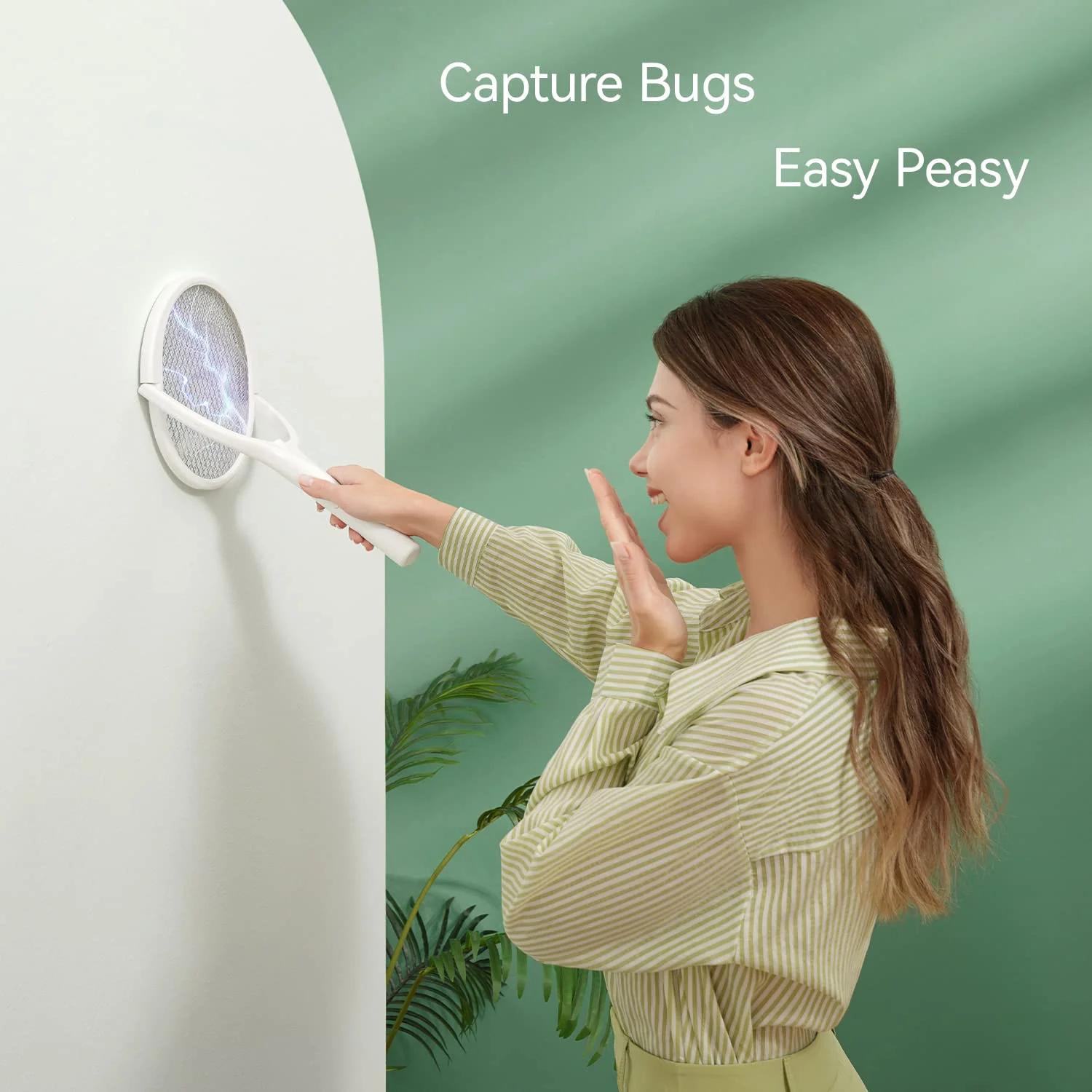 Rotating Head Rechargeable Electric Fly Swatter Racket Bug Zapper Racket Mosquito Zapper Indoor Bug Zapper Fruit Fly Zapper Spider Killer Gnat Trap Wasp Catcher, with a Telescopic Extension Wand - Image 3