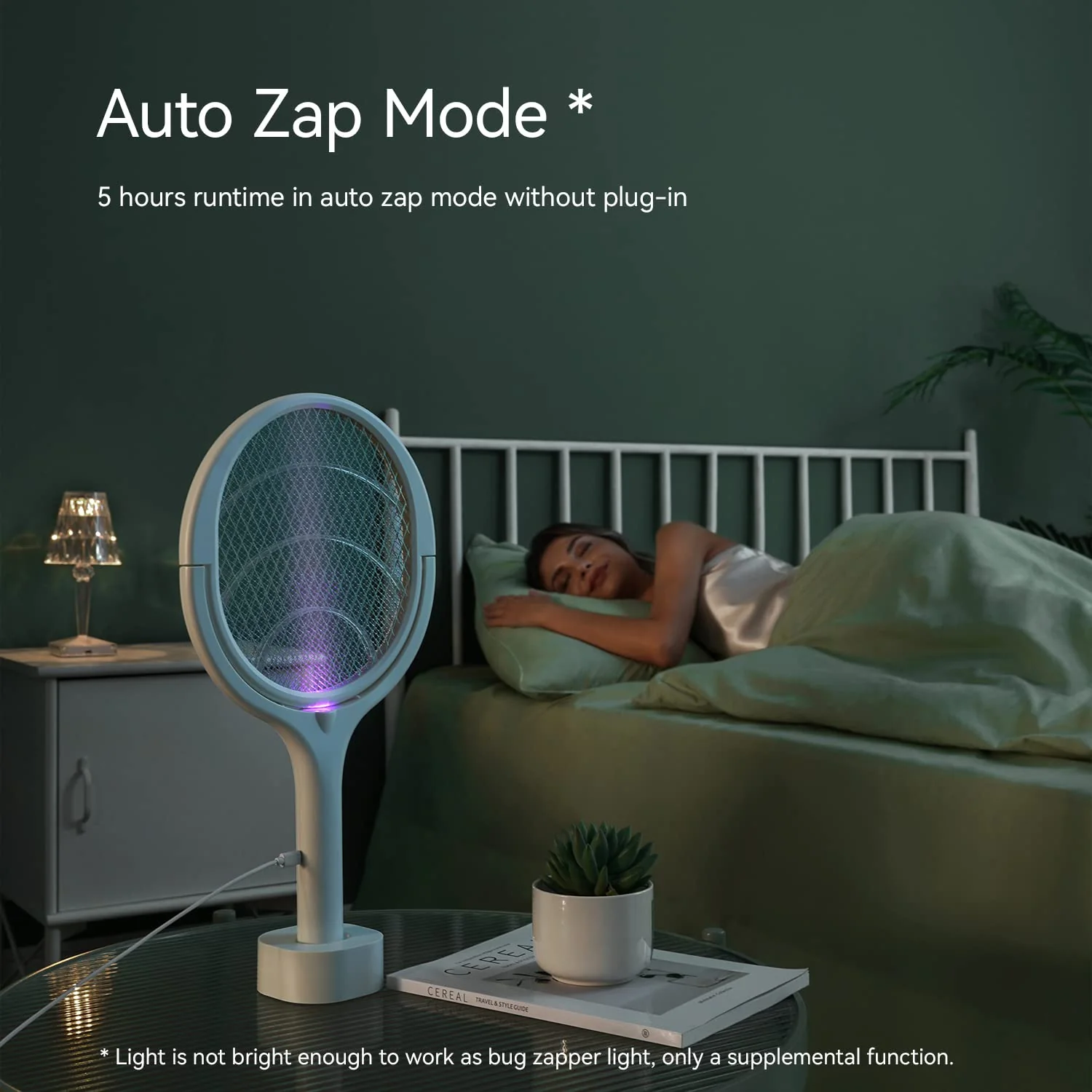 Rotating Head Rechargeable Electric Fly Swatter Racket Bug Zapper Racket Mosquito Zapper Indoor Bug Zapper Fruit Fly Zapper Spider Killer Gnat Trap Wasp Catcher, with a Telescopic Extension Wand - Image 6