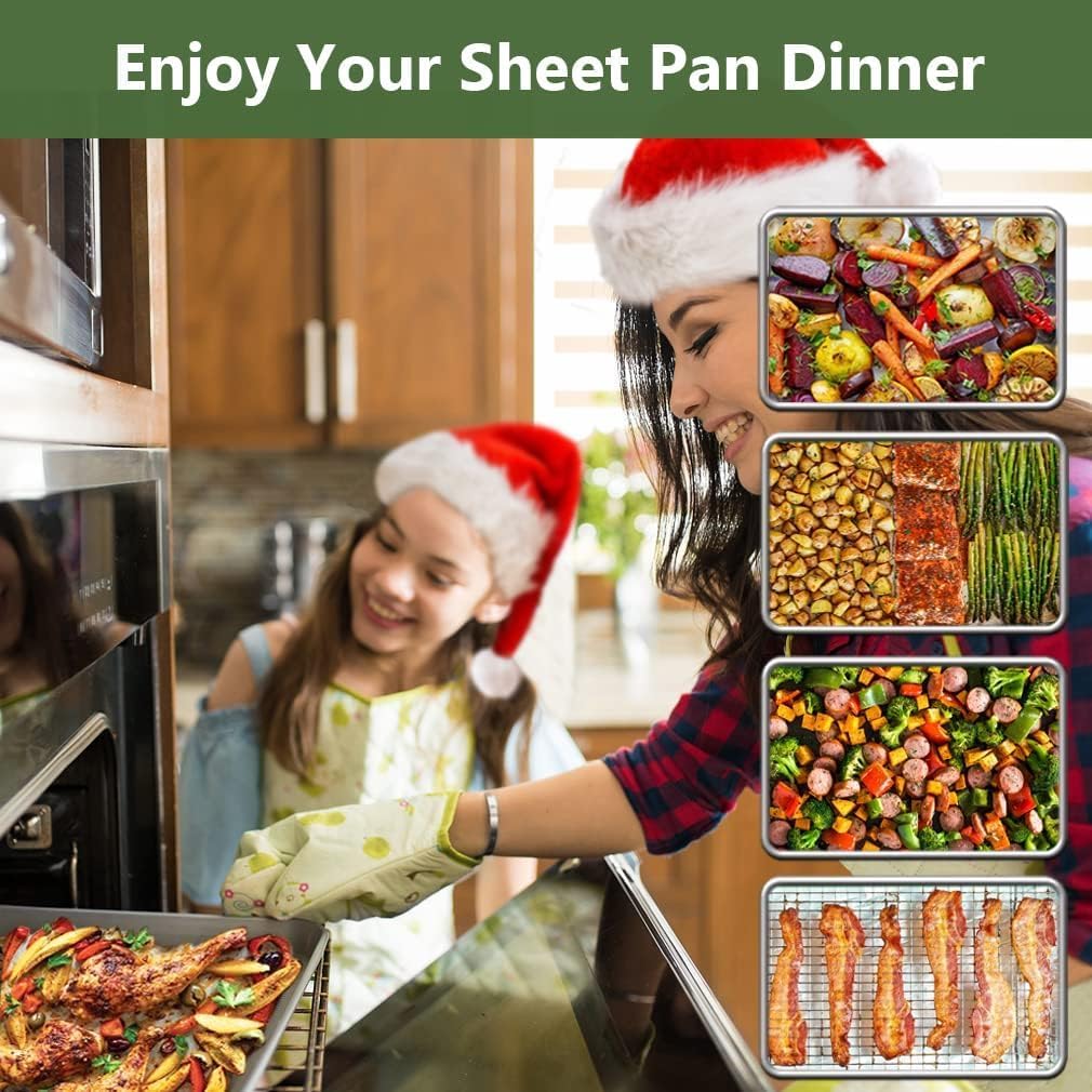 ROTTAY Baking Sheet, Half Sheet Pan with Cooling Rack Set [2 Pans + 2 Racks], Stainless Steel Baking Pan for Oven, Warp Resistant & Heavy Duty & Rust Free, Size 18 x 12 x 1 Inches - Image 2
