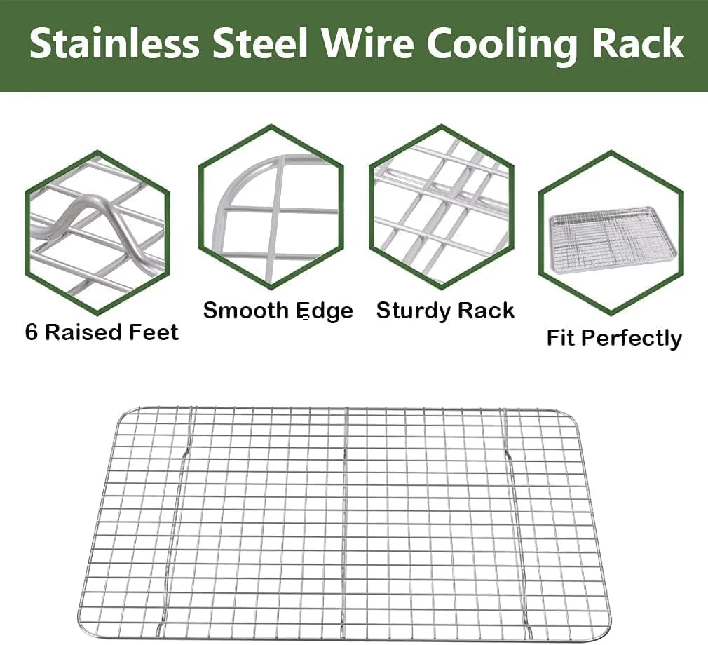 ROTTAY Baking Sheet, Half Sheet Pan with Cooling Rack Set [2 Pans + 2 Racks], Stainless Steel Baking Pan for Oven, Warp Resistant & Heavy Duty & Rust Free, Size 18 x 12 x 1 Inches - Image 3