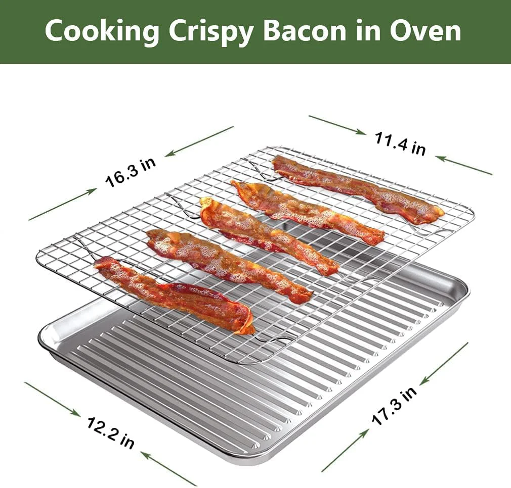 ROTTAY Baking Sheet, Half Sheet Pan with Cooling Rack Set [2 Pans + 2 Racks], Stainless Steel Baking Pan for Oven, Warp Resistant & Heavy Duty & Rust Free, Size 18 x 12 x 1 Inches - Image 6