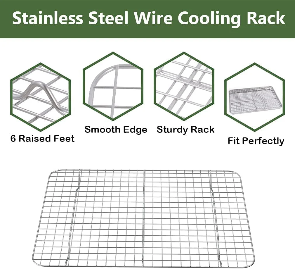 ROTTAY Baking Sheet with Rack Set (2 Pans + 2 Racks), Stainless Steel Cookie Sheet with Cooling Rack, Nonstick Baking Pan, Warp Resistant & Heavy Duty & Rust Free, Size 16 x 12 x 1 Inches - Image 3
