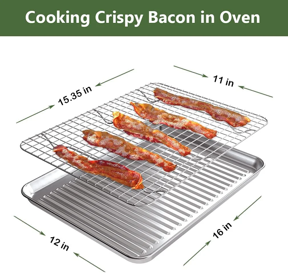 ROTTAY Baking Sheet with Rack Set (2 Pans + 2 Racks), Stainless Steel Cookie Sheet with Cooling Rack, Nonstick Baking Pan, Warp Resistant & Heavy Duty & Rust Free, Size 16 x 12 x 1 Inches - Image 6