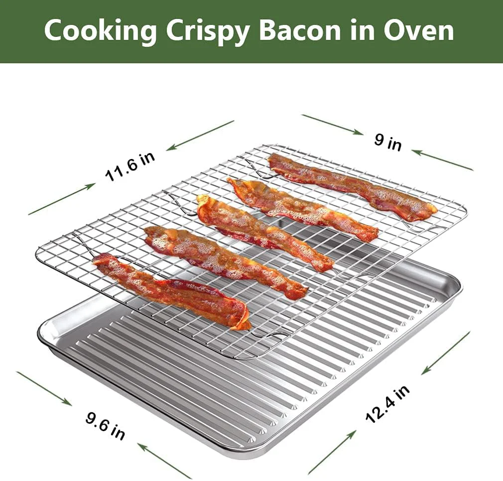 ROTTAY Quarter Baking Sheet Pan with Wire Rack Set [2 Pans + 2 Racks], Stainless Steel Cookie Sheet for Oven, Warp Resistant & Heavy Duty & Rust Free, Size 12 x 10 x 1 Inches - Image 6