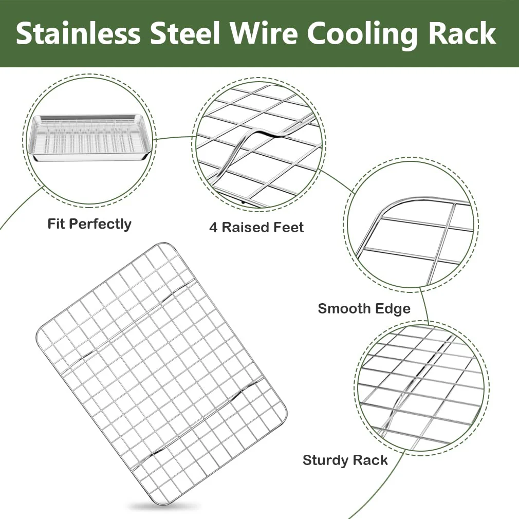 ROTTAY Small Baking Sheet Pan with Wire Rack Set [2 Pans + 2 Racks], 1/8 Stainless Steel Cookie Sheets for Oven, Warp Resistant & Heavy Duty & Rust Free, Size 9 x 7 x 1 Inches - Image 4