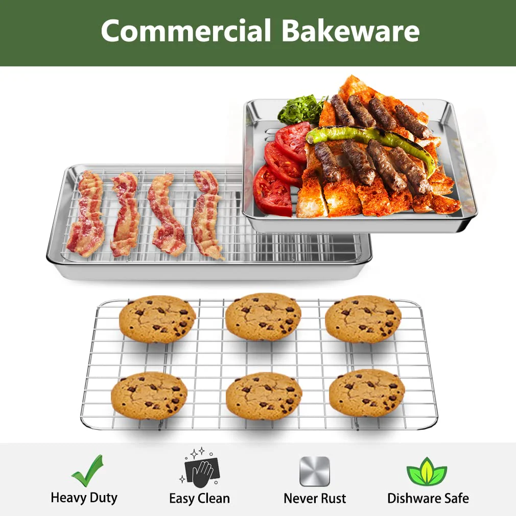 ROTTAY Small Baking Sheet Pan with Wire Rack Set [2 Pans + 2 Racks], 1/8 Stainless Steel Cookie Sheets for Oven, Warp Resistant & Heavy Duty & Rust Free, Size 9 x 7 x 1 Inches - Image 7