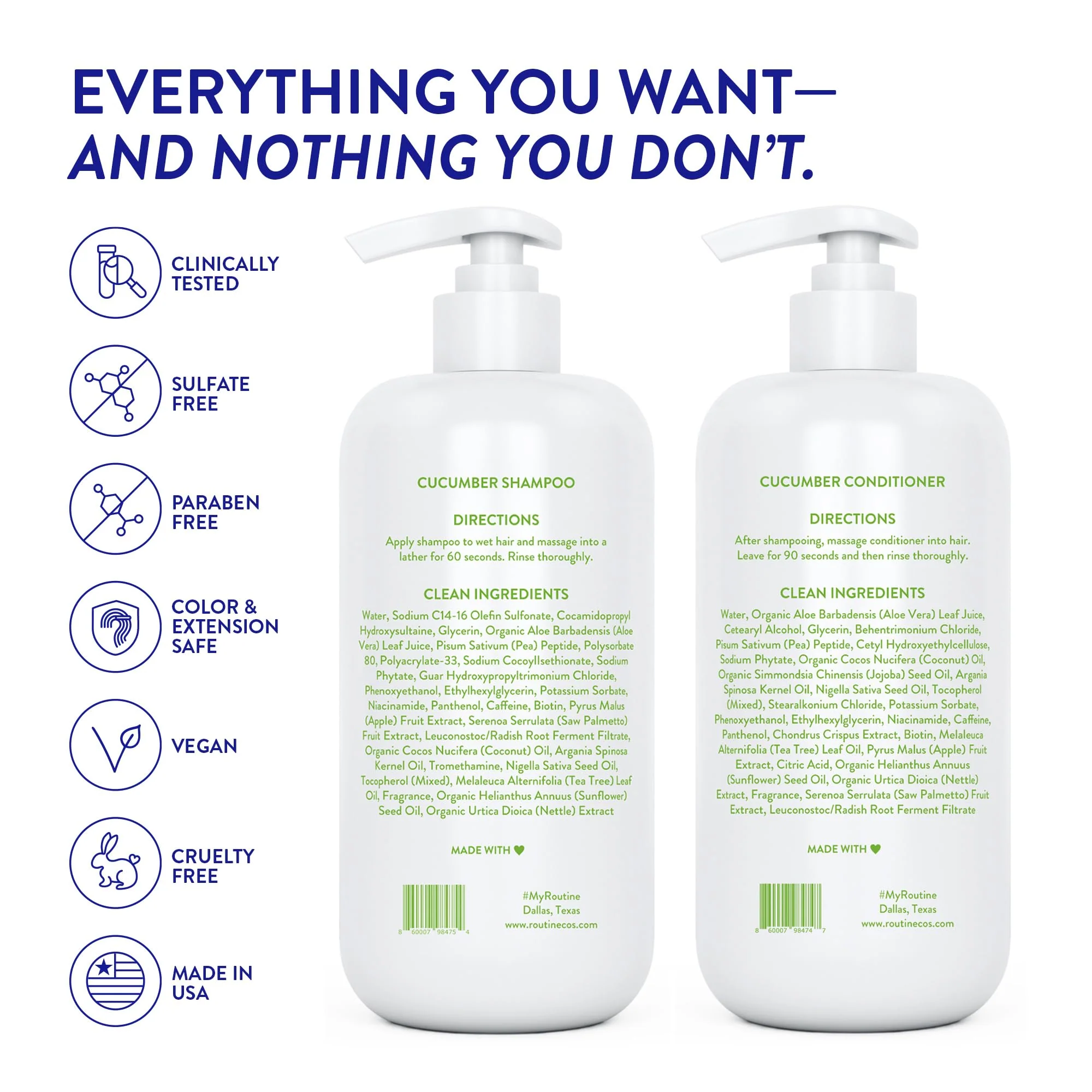 Routine Wellness Anti-Thinning Volumizing Shampoo and Conditioner Set for Thinning Hair to Reduce Breakage - CLINICALLY TESTED Formula with DHT Blockers Saw Palmetto, Nettle Oil - Cucumber Set - Image 7