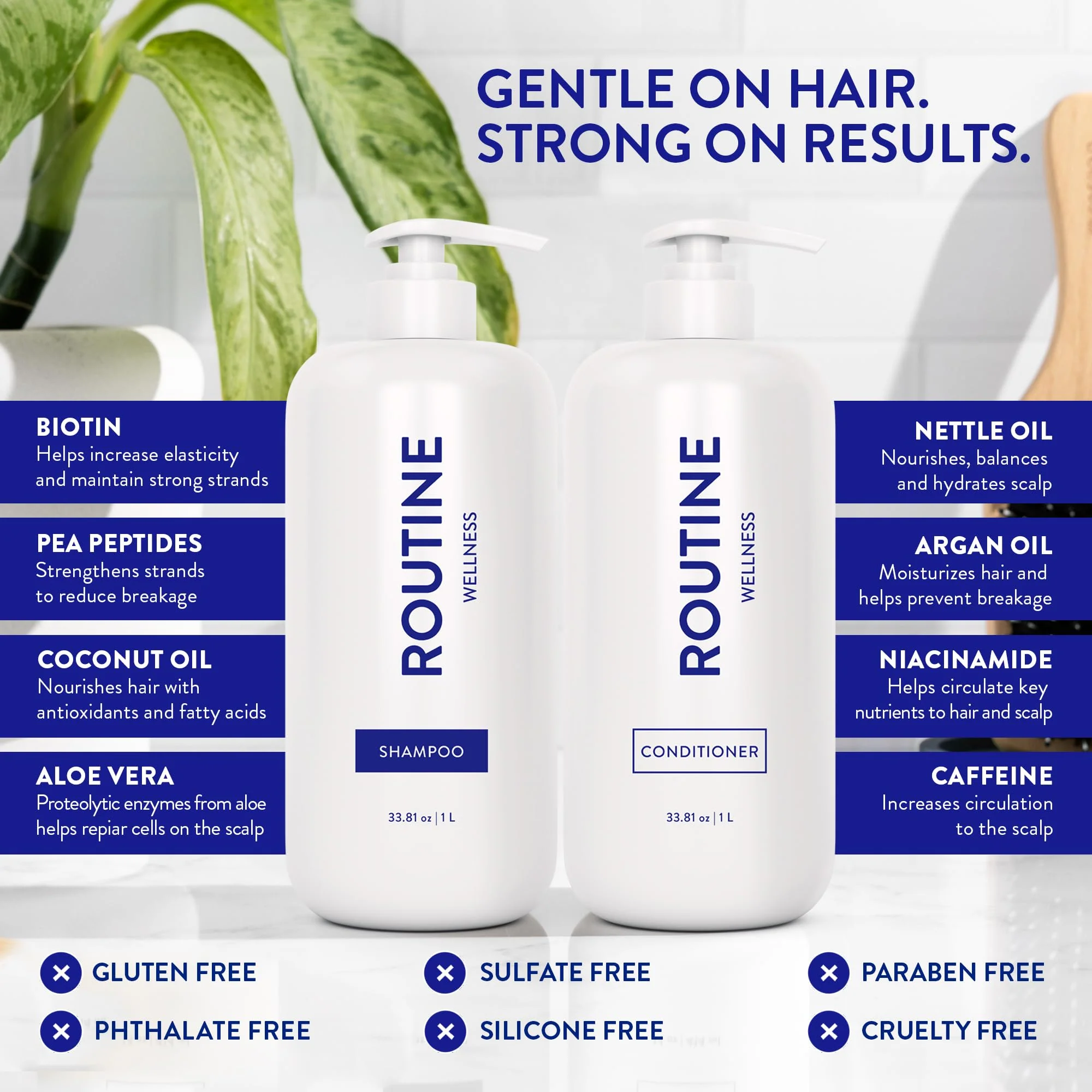 Routine Wellness Shampoo & Conditioner Set - Strengthening & Volumizing for Thinning Hair - Promotes Full, Voluminous, Healthy Hair - Coconut & Vanilla (Pack of 2) - Image 5
