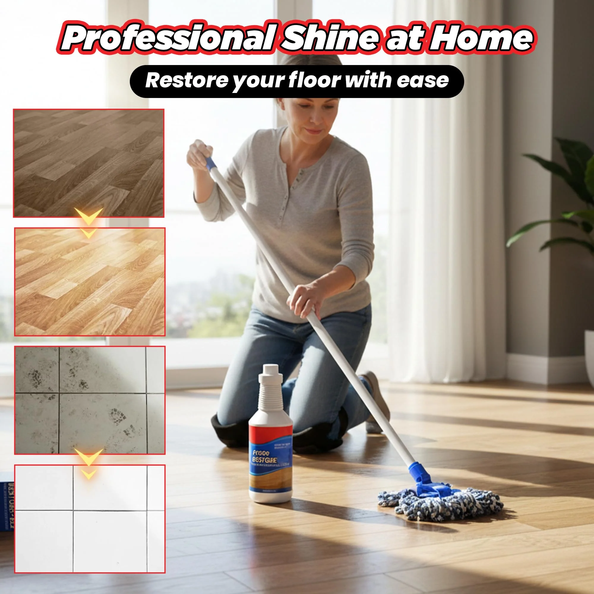 ROVIA Floor Restore Cleaner - Floor Restorer & Polish for Tile, Shine Wood, Laminate, Vinyl, Bamboo - Flooring Protection Agent (2 pcs) - Image 2