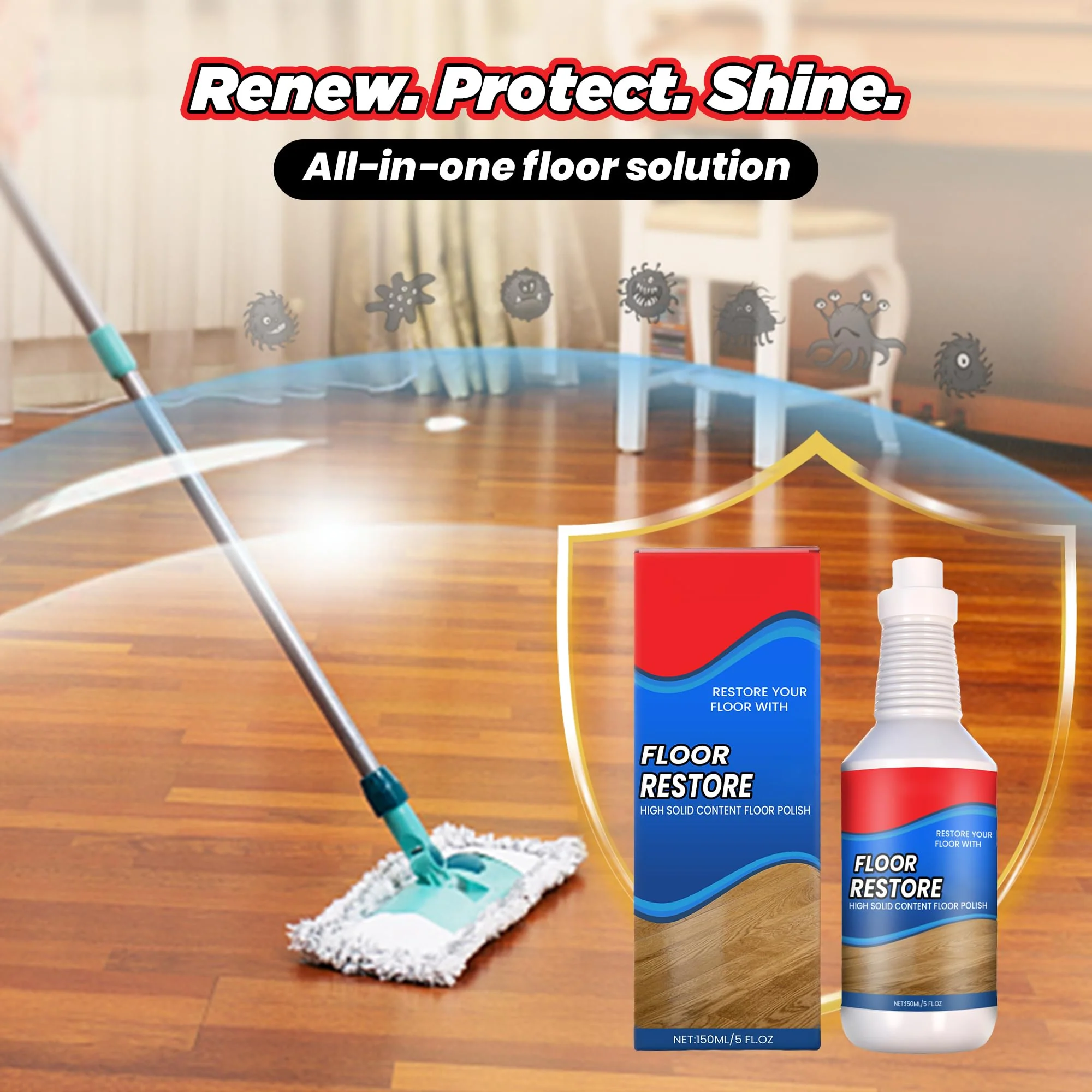 ROVIA Floor Restore Cleaner - Floor Restorer & Polish for Tile, Shine Wood, Laminate, Vinyl, Bamboo - Flooring Protection Agent (2 pcs) - Image 3