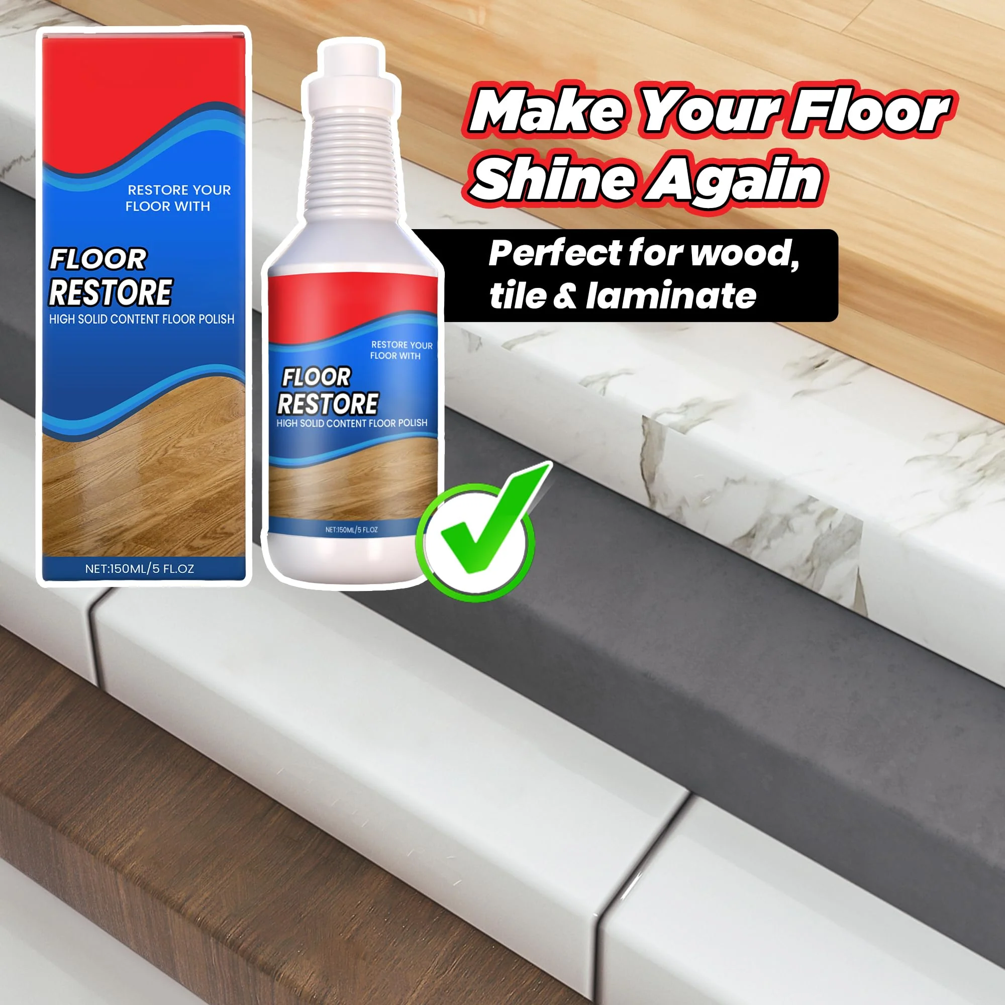 ROVIA Floor Restore Cleaner - Floor Restorer & Polish for Tile, Shine Wood, Laminate, Vinyl, Bamboo - Flooring Protection Agent (2 pcs) - Image 4