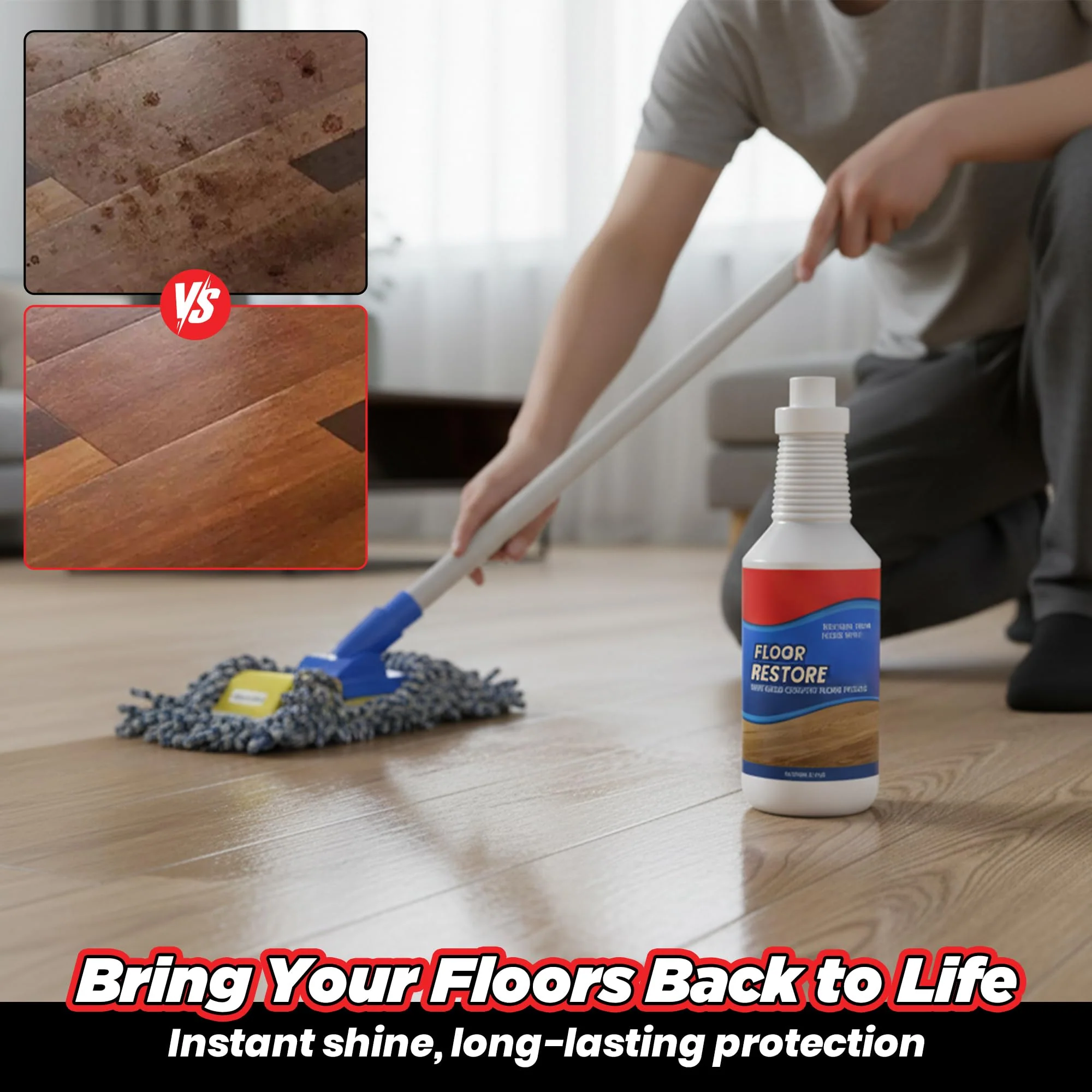 ROVIA Floor Restore Cleaner - Floor Restorer & Polish for Tile, Shine Wood, Laminate, Vinyl, Bamboo - Flooring Protection Agent (2 pcs) - Image 6