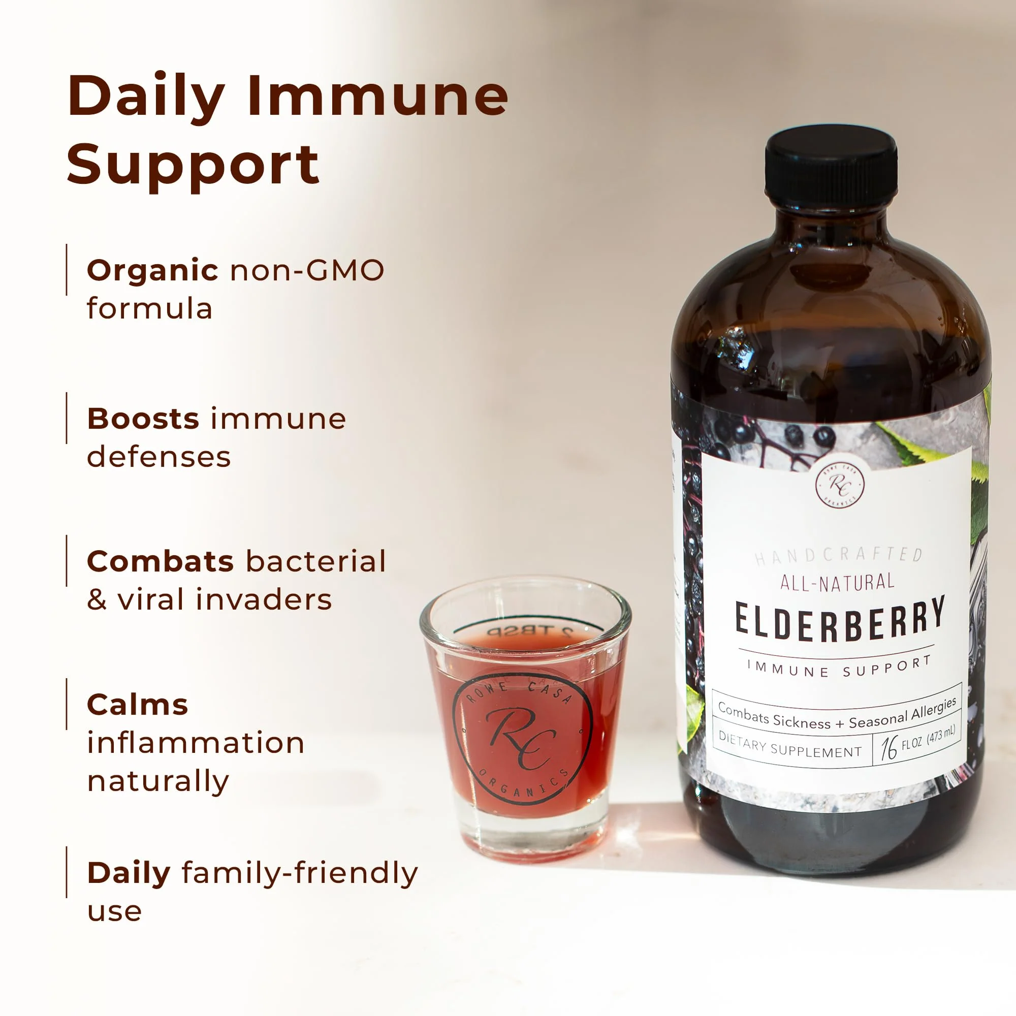 Rowe Casa Organics Elderberry Immune Support with Antioxidants, Zinc, and Vitamin C for Kids and Adults, Organic Elderberry Syrup for Immune Support, 16 Fl Oz - Image 3