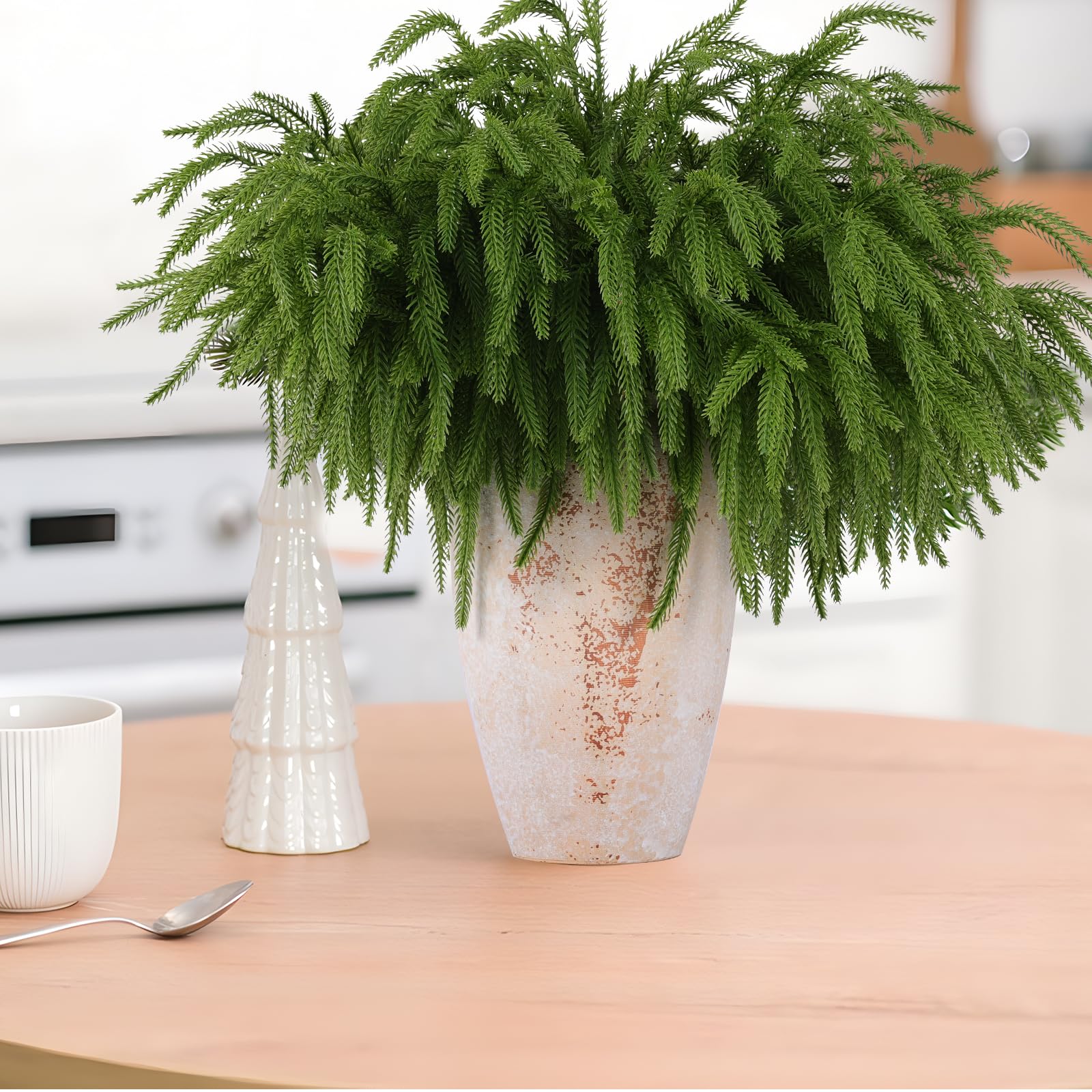 Rowfad 12 Pcs Artificial Norfolk Pine Branches, Norfolk Pine Artificial Pine Stems DIY Crafts Faux Christmas Greenary Norfolk Pine Branches for Xmas Wreath Garland Home Decor (12) - Image 2