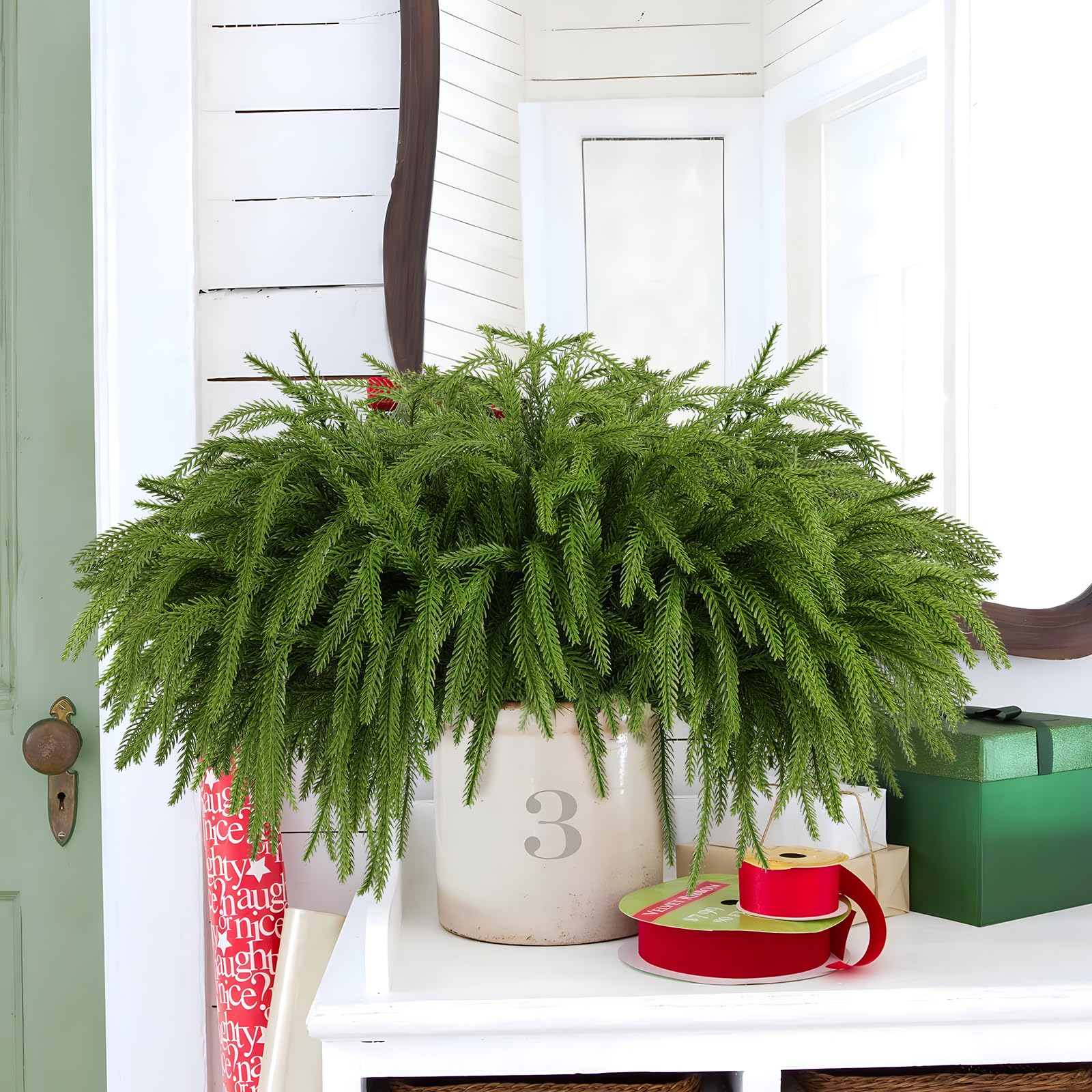 Rowfad 12 Pcs Artificial Norfolk Pine Branches, Norfolk Pine Artificial Pine Stems DIY Crafts Faux Christmas Greenary Norfolk Pine Branches for Xmas Wreath Garland Home Decor (12) - Image 5
