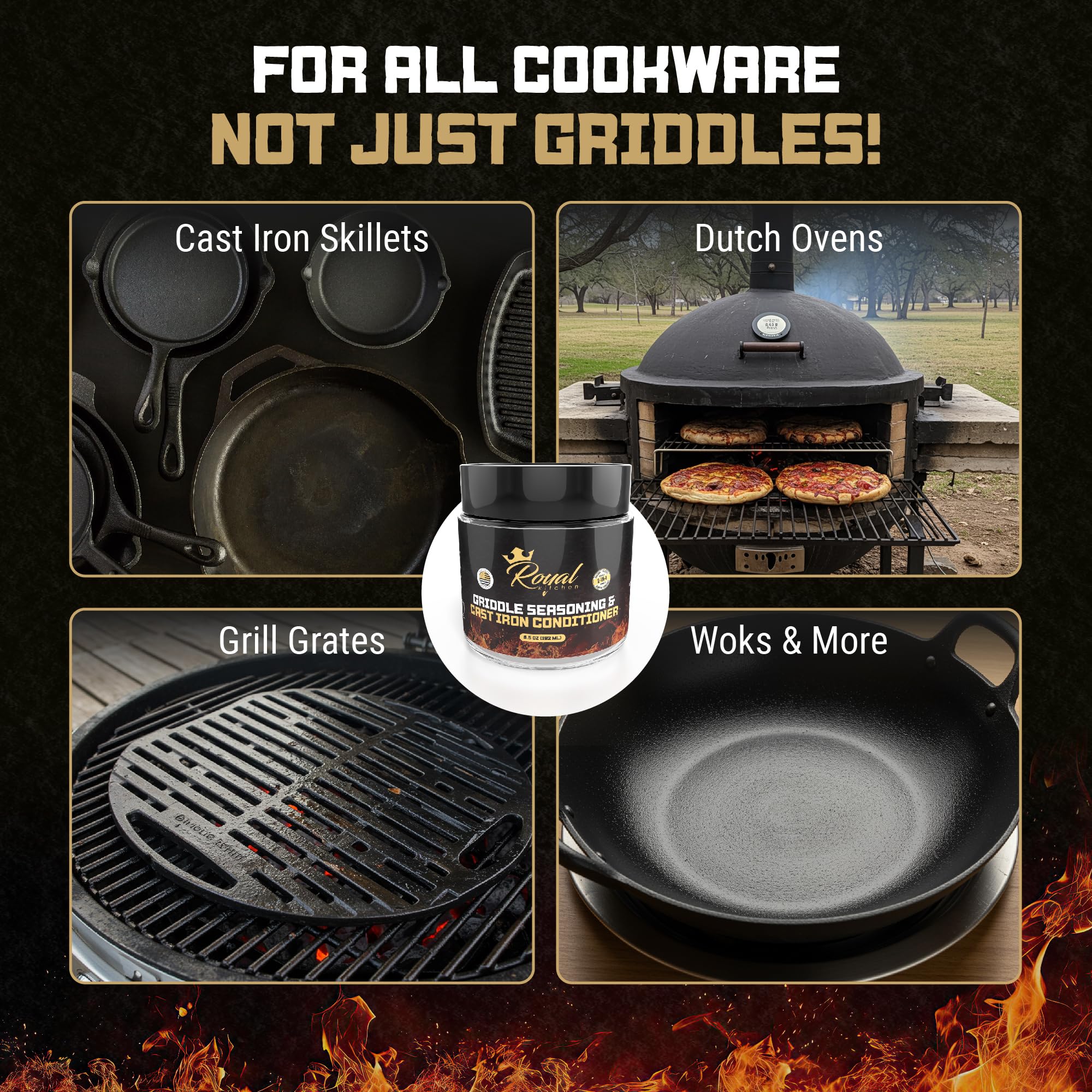 Royal Kitchen Cast Iron & Carbon Steel Seasoning Conditioner 2-IN-1 | Effective For Restoring, Protecting & Conditioning Blackstone Griddle, Cast Iron and Dutch Oven Cookware Food Safe and easy to use conditioner (15.3 Ounce (Pack of 1)) - Image 2