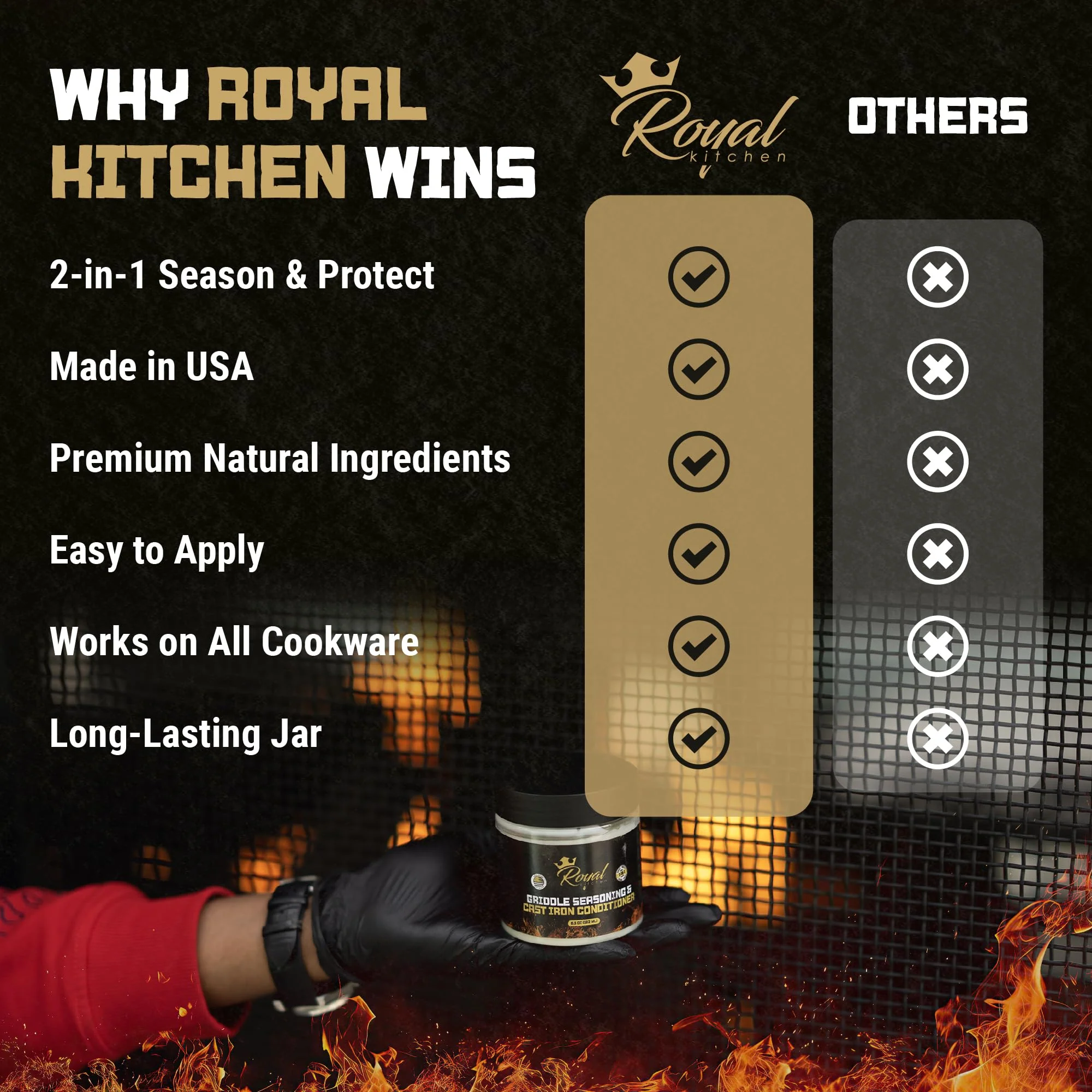 Royal Kitchen Cast Iron & Carbon Steel Seasoning Conditioner 2-IN-1 | Effective For Restoring, Protecting & Conditioning Blackstone Griddle, Cast Iron and Dutch Oven Cookware Food Safe and easy to use conditioner (15.3 Ounce (Pack of 1)) - Image 3