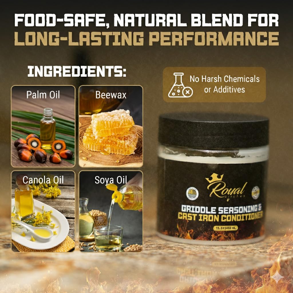 Royal Kitchen Cast Iron & Carbon Steel Seasoning Conditioner 2-IN-1 | Effective For Restoring, Protecting & Conditioning Blackstone Griddle, Cast Iron and Dutch Oven Cookware Food Safe and easy to use conditioner (15.3 Ounce (Pack of 1)) - Image 4