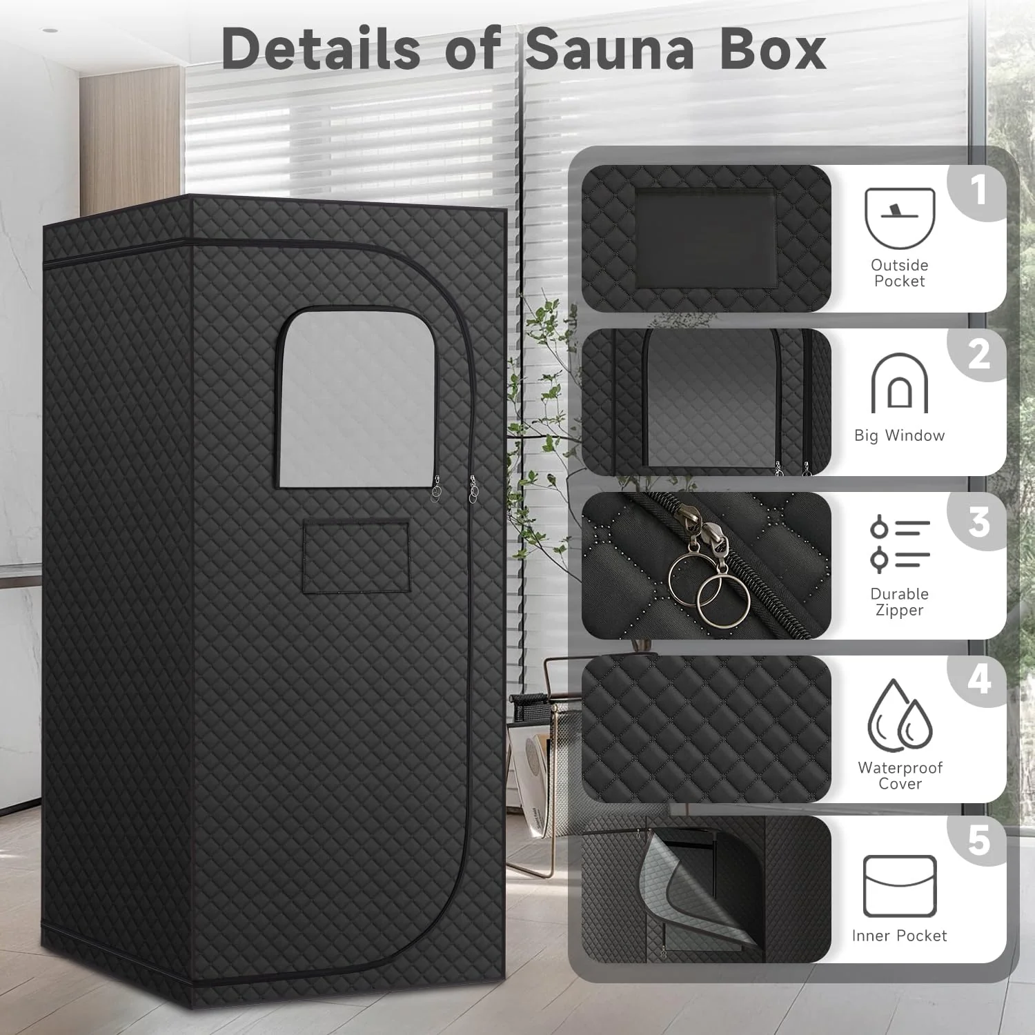 RRGFB Far Infrared Sauna Box with Red Light Therapy, Portable Dry Sauna for Relaxation, Detoxification, Carbon Crystal Heating,9 Levels, Full Size 5.9ft×2.9ft×2.6ft - Image 3