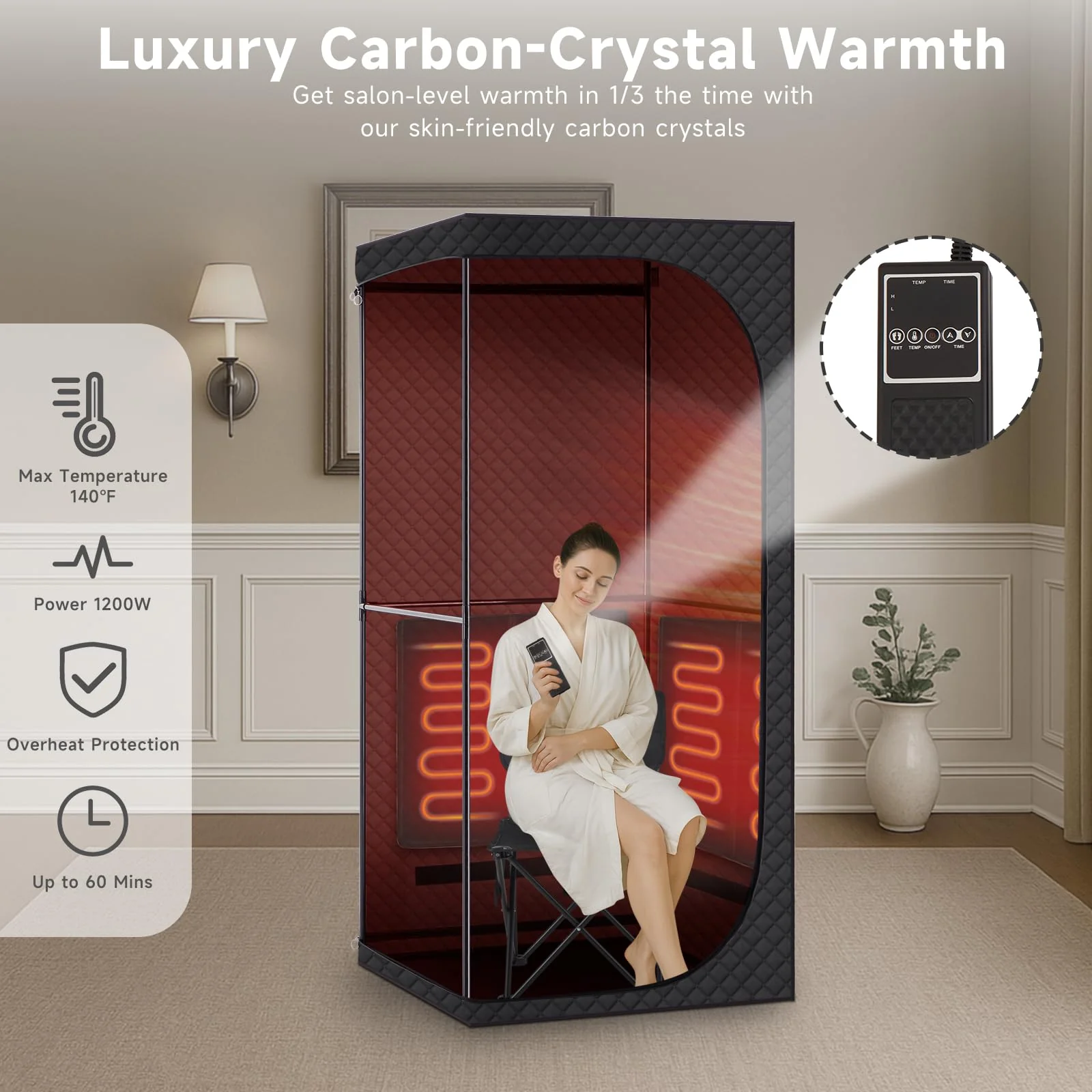 RRGFB Far Infrared Sauna Box with Red Light Therapy, Portable Dry Sauna for Relaxation, Detoxification, Carbon Crystal Heating,9 Levels, Full Size 5.9ft×2.9ft×2.6ft - Image 5