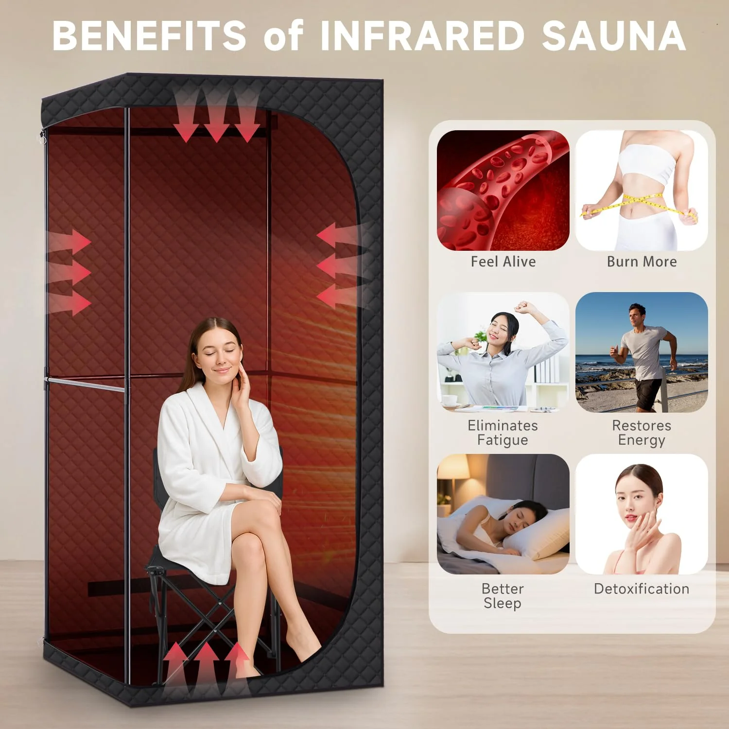 RRGFB Far Infrared Sauna Box with Red Light Therapy, Portable Dry Sauna for Relaxation, Detoxification, Carbon Crystal Heating,9 Levels, Full Size 5.9ft×2.9ft×2.6ft - Image 6