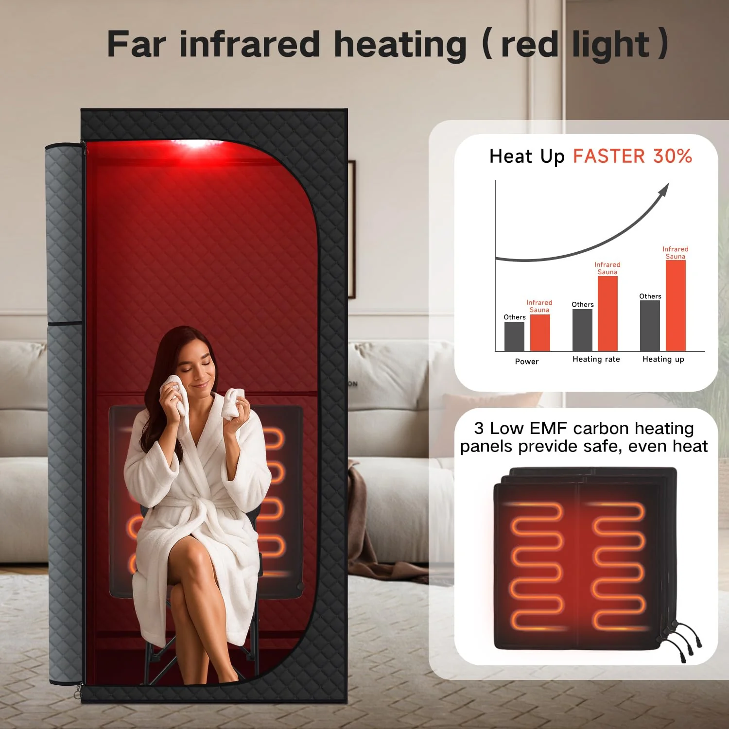 RRGFB Far Infrared Sauna Box with Red Light Therapy, Portable Dry Sauna for Relaxation, Detoxification, Carbon Crystal Heating,9 Levels, Full Size 5.9ft×2.9ft×2.6ft - Image 7