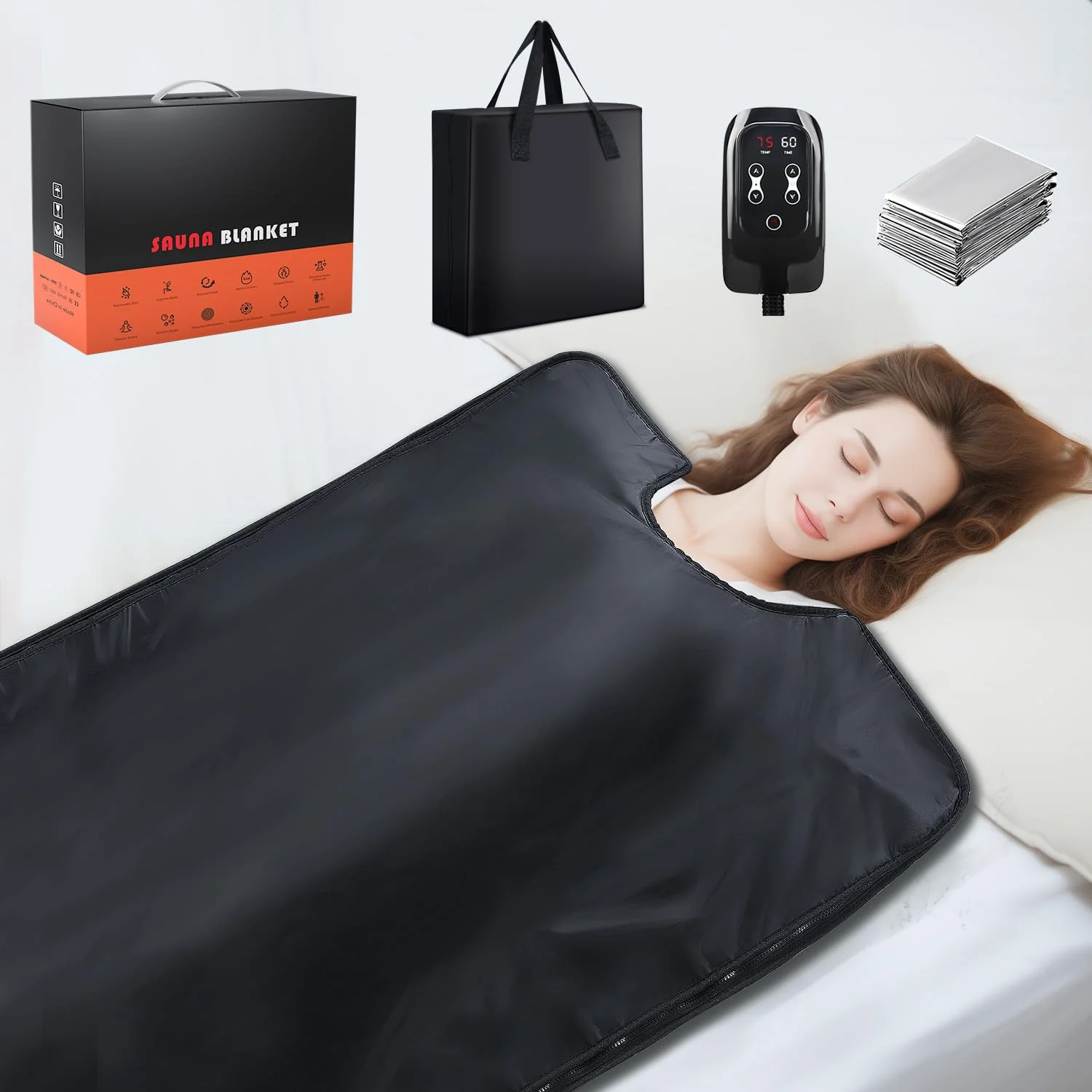 RRGFB Infrared Sauna Blanket for Home, Low EMF Carbon Crystal Heating, Portable Dry Sauna Bag for Relaxation, Detoxification, 5.9ft×2.6ft, Sleeveless