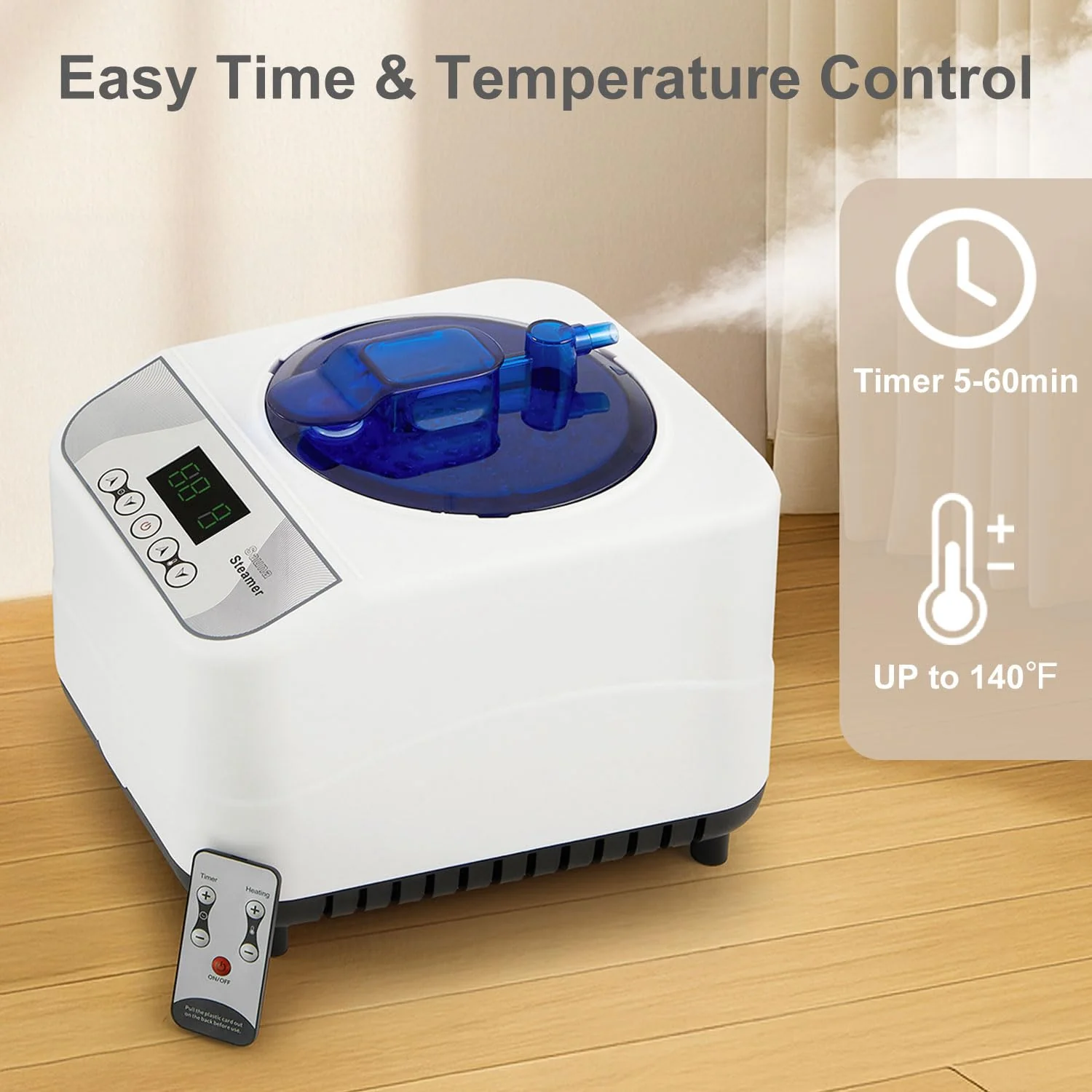 RRGFB Sauna Steamer Machine for Home, 1300W 1.8qt Steam Generator, Portable Steamer Pot with Remote Control, Oil Diffuser, 5-60 min Timer, 9 Levels, Heat up to 140°F - Image 6