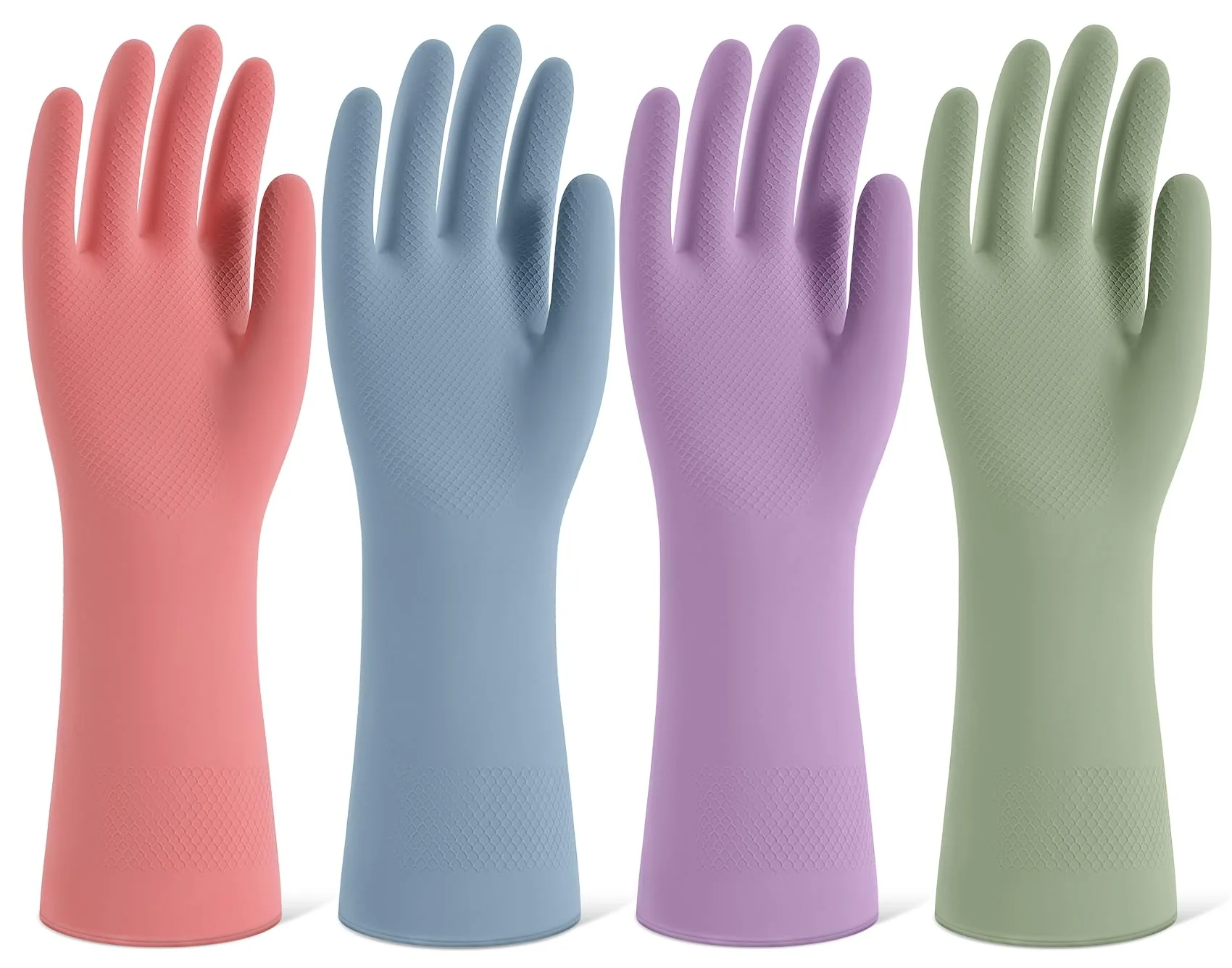 Rubber Cleaning Gloves for Dishwashing, 4 Pairs Reusable Kitchen Gloves for Washing Dishes and Household Cleaning, Colorful Dish Gloves with Flocked Lining and Non-Slip Grip, Pefect for Woman Men - S